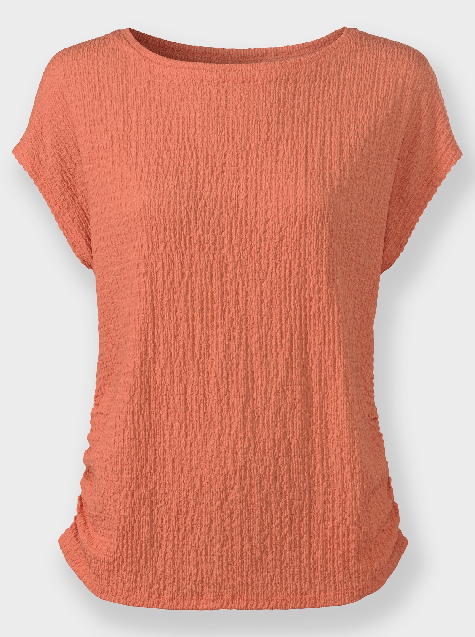 Rundhalsshirt mit seitlicher Raffung - papaya
