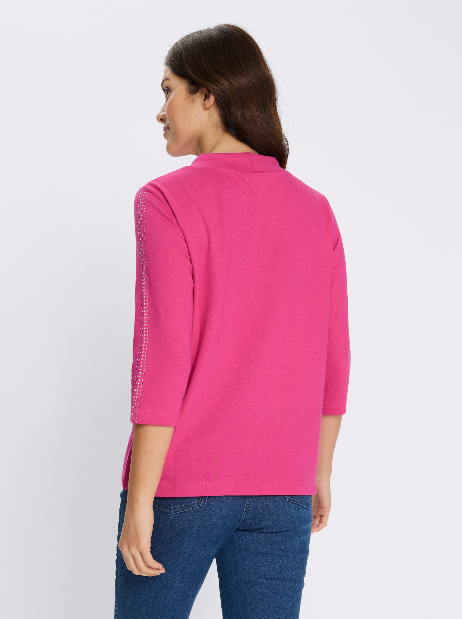 Sweatshirt mit Glitzersteinchen - fuchsia