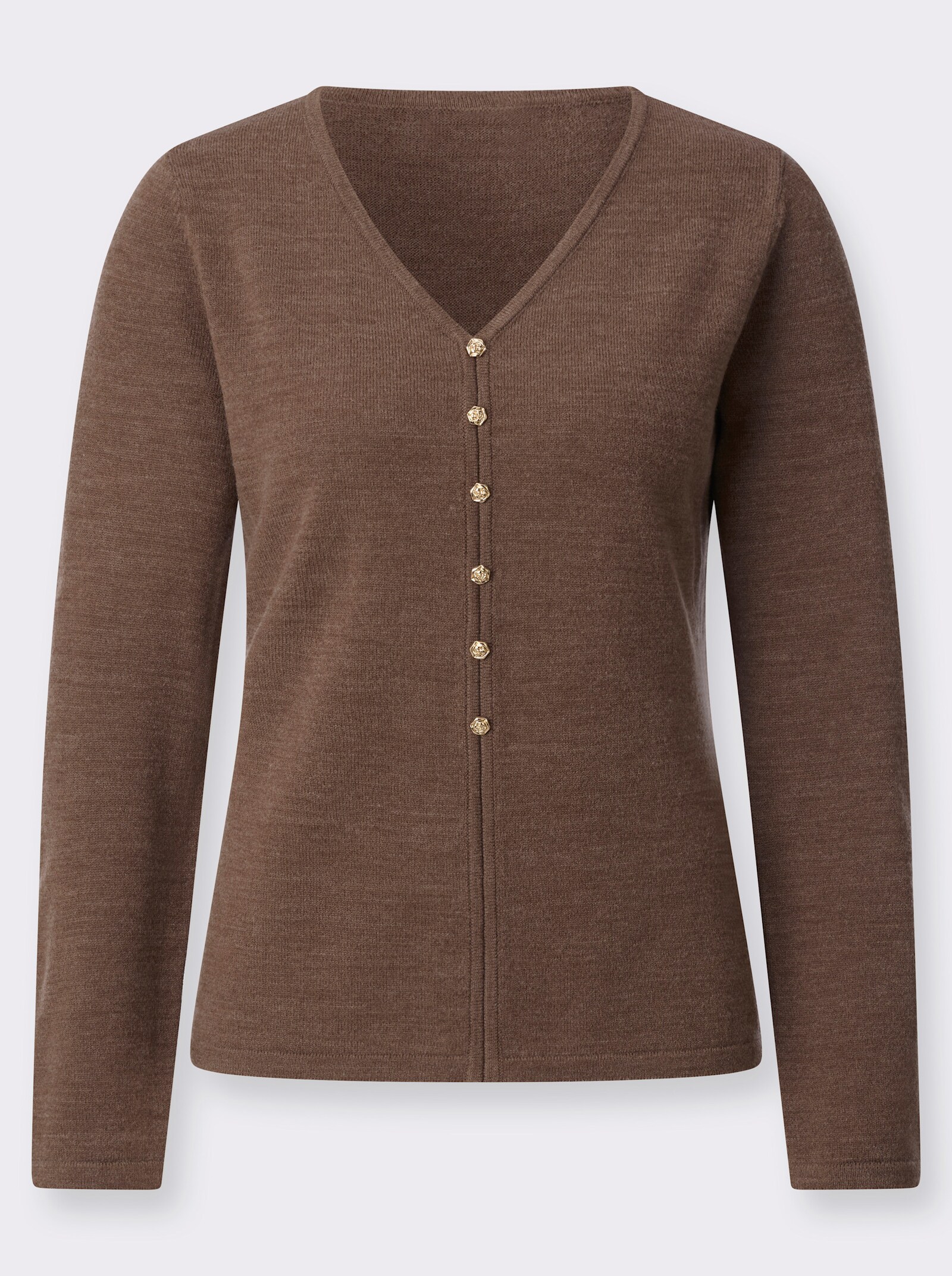 Langarm-Pullover mit Zierknopf-Leiste - braun