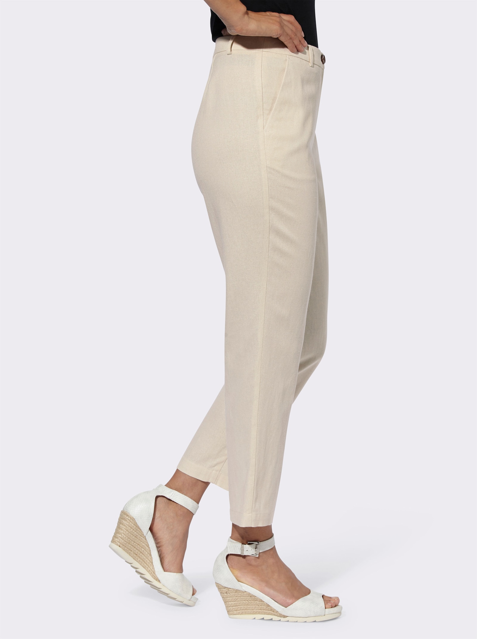Leinenhose mit Jacquard-Muster - sand