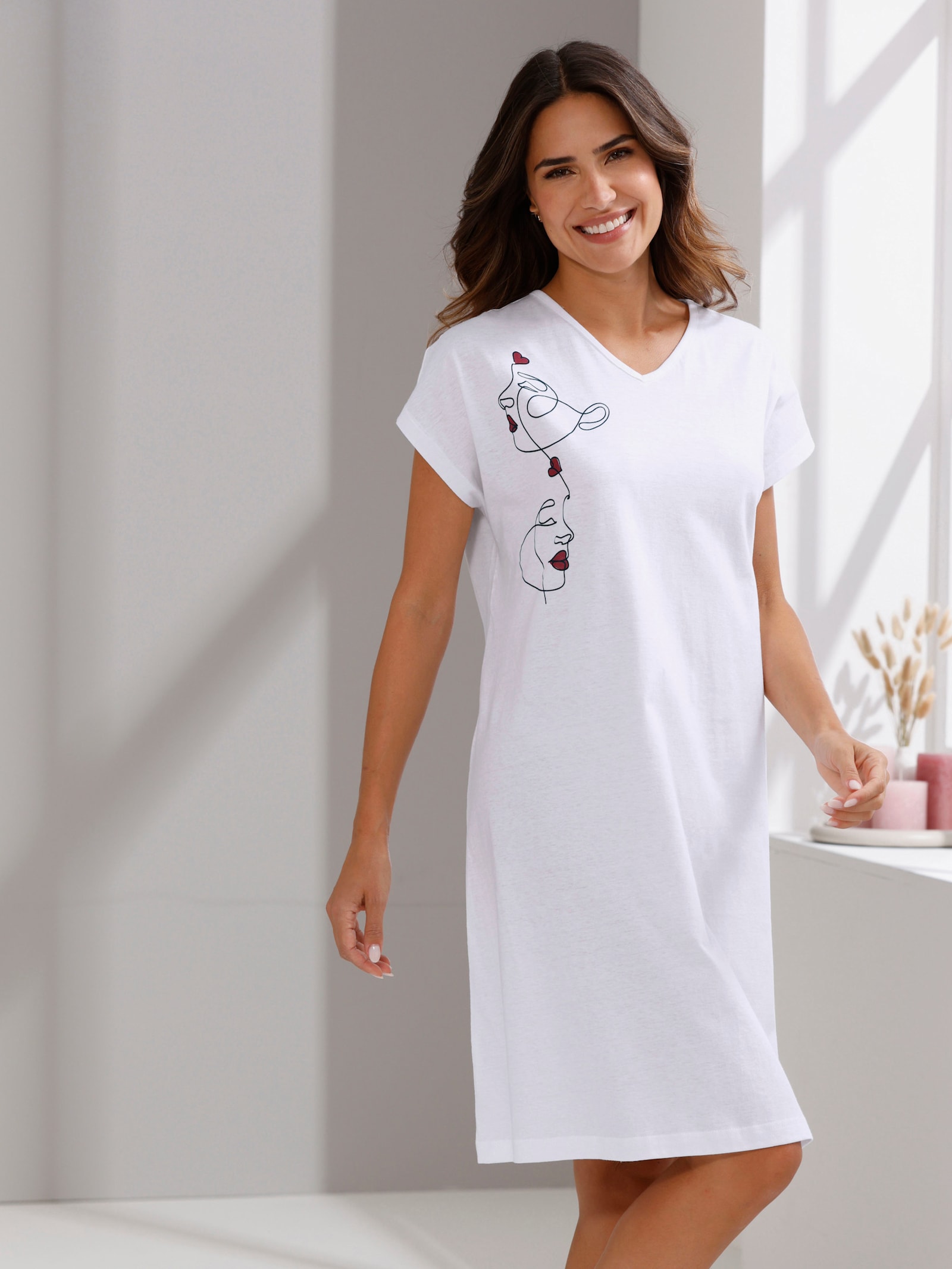 Nattlinnen i dubbelpack - vit + röd