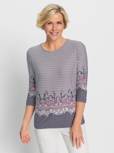 Rundhalsshirt mit platziertem Druck - altrosa-ecru-bedruckt