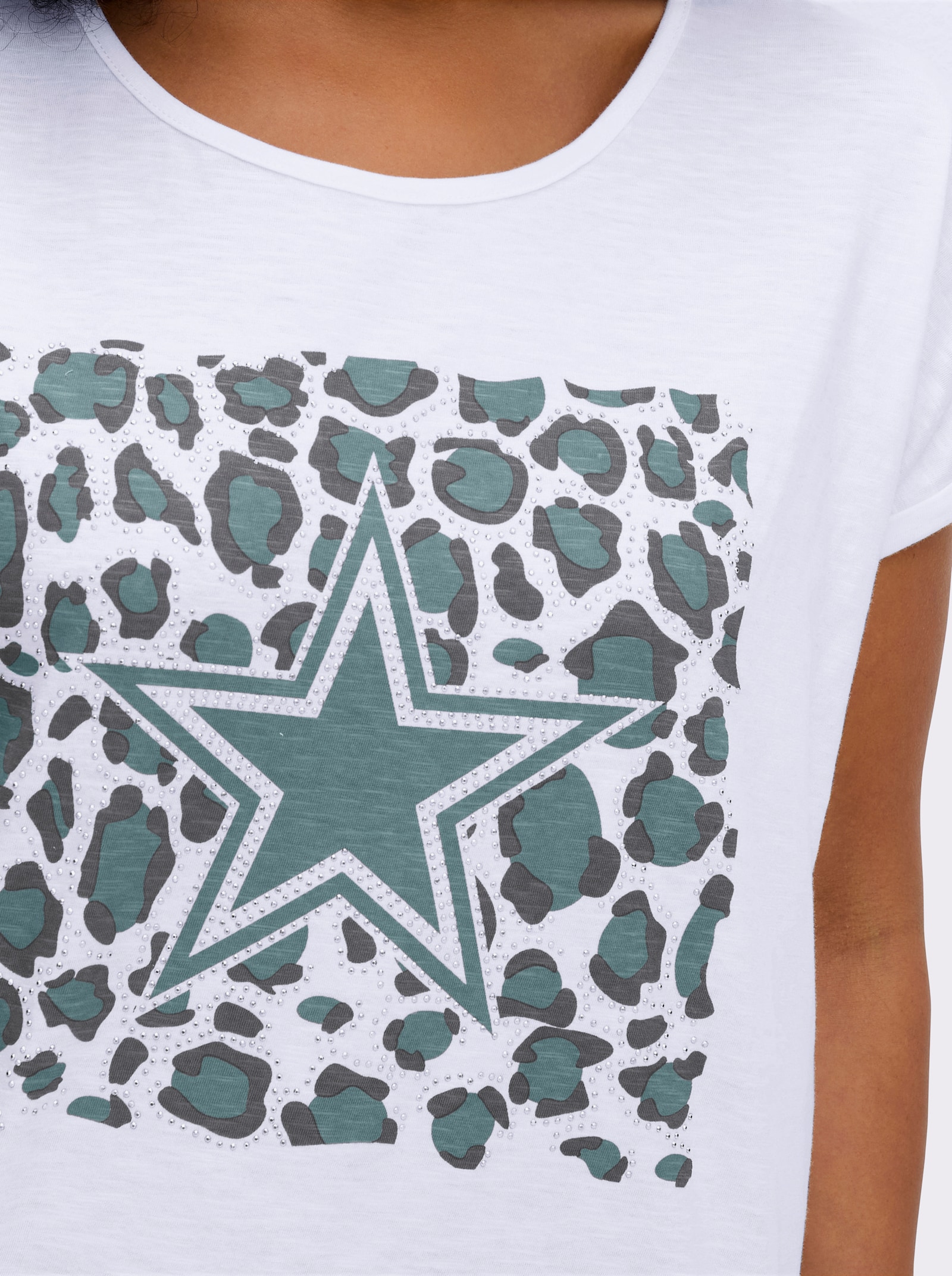 Shirt mit Animal- und Stern-Motiv - jade-weiß