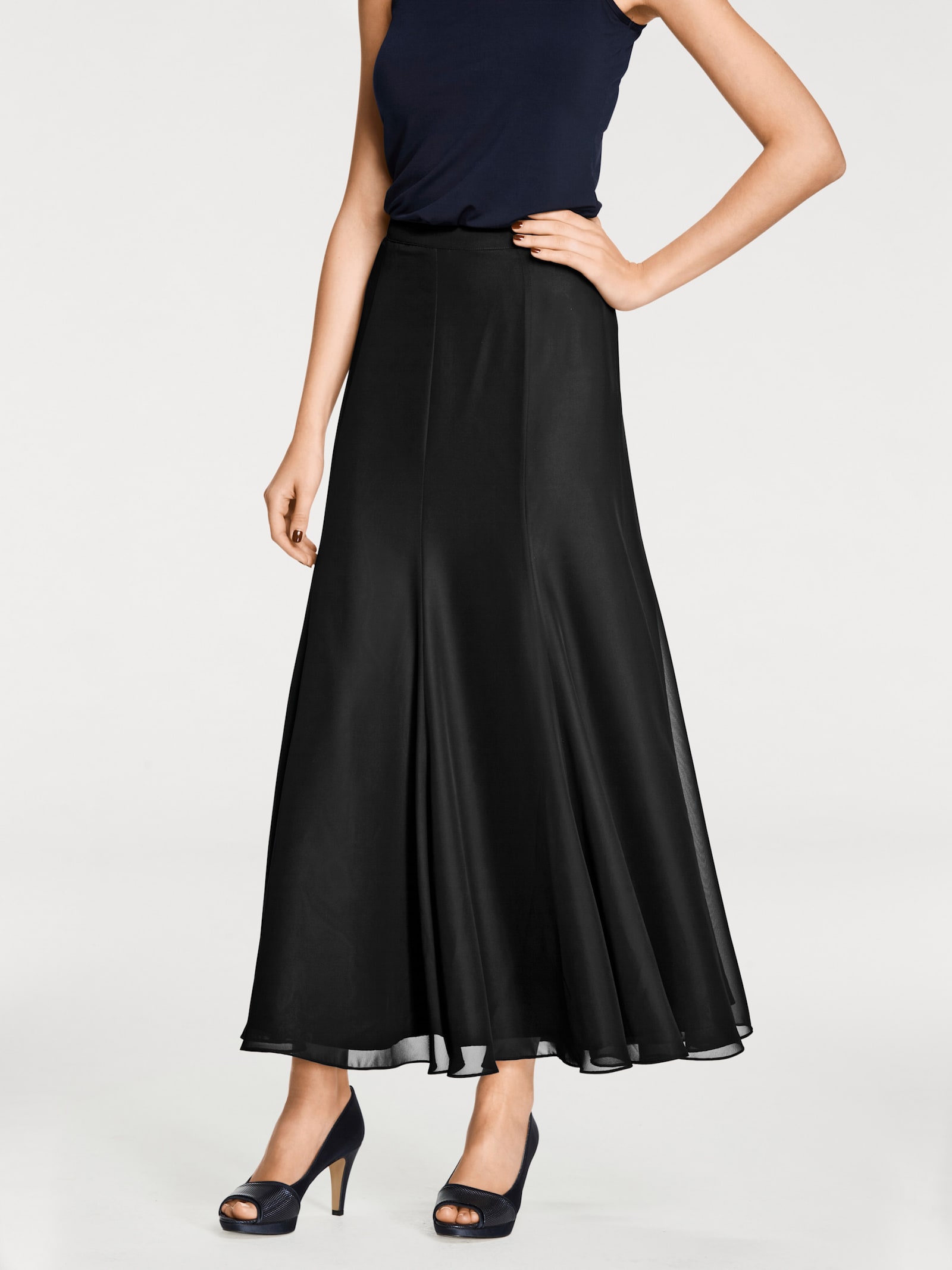 heine Godetrock aus transparentem Chiffon - schwarz