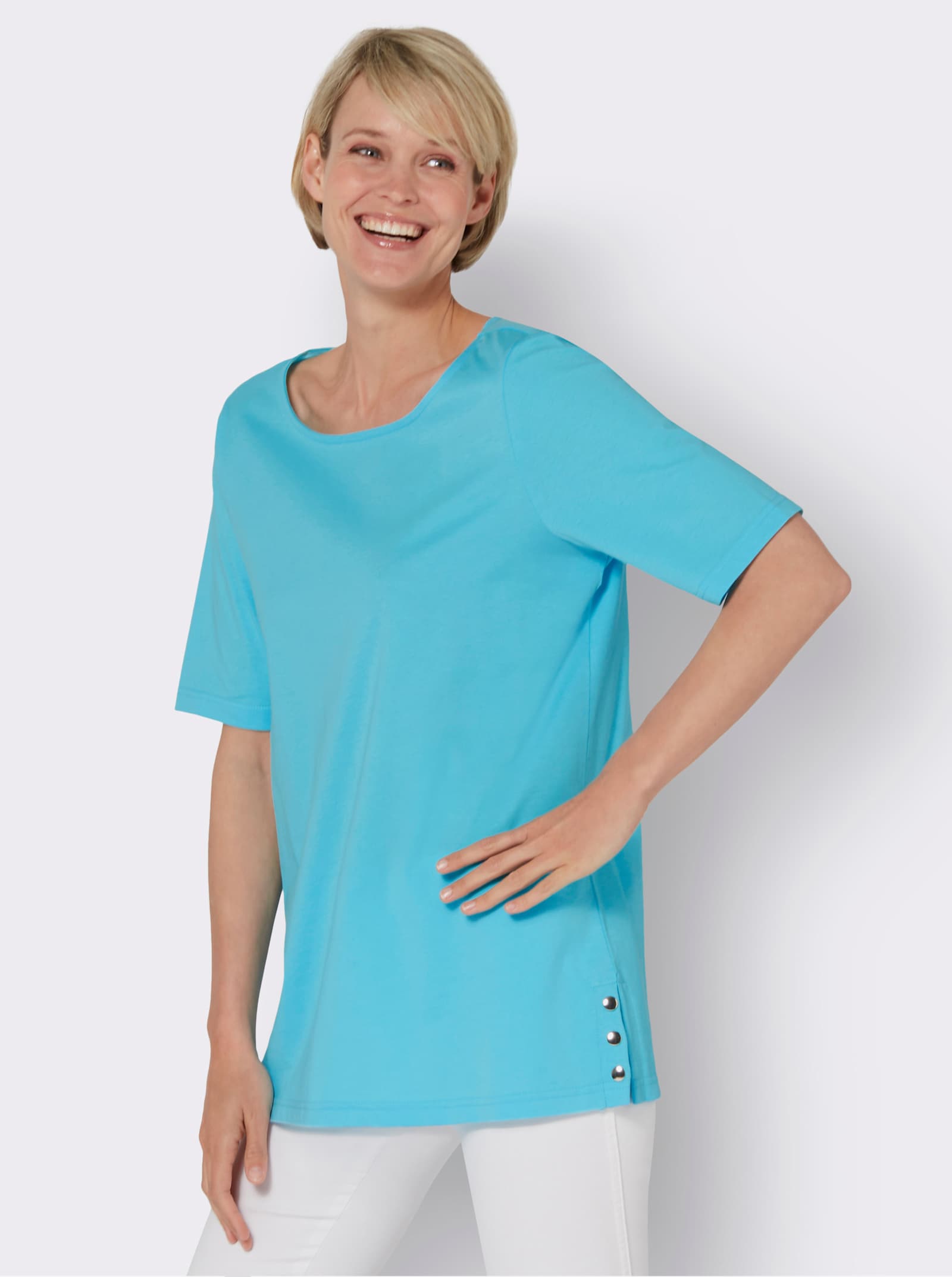 Kurzarmshirt mit Zierplättchen - aqua