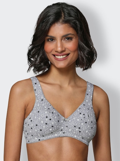 wäschepur Komfort-BH ohne Bügel im Sternchen-Dessin - 2x hellgrau-meliert-schwarz