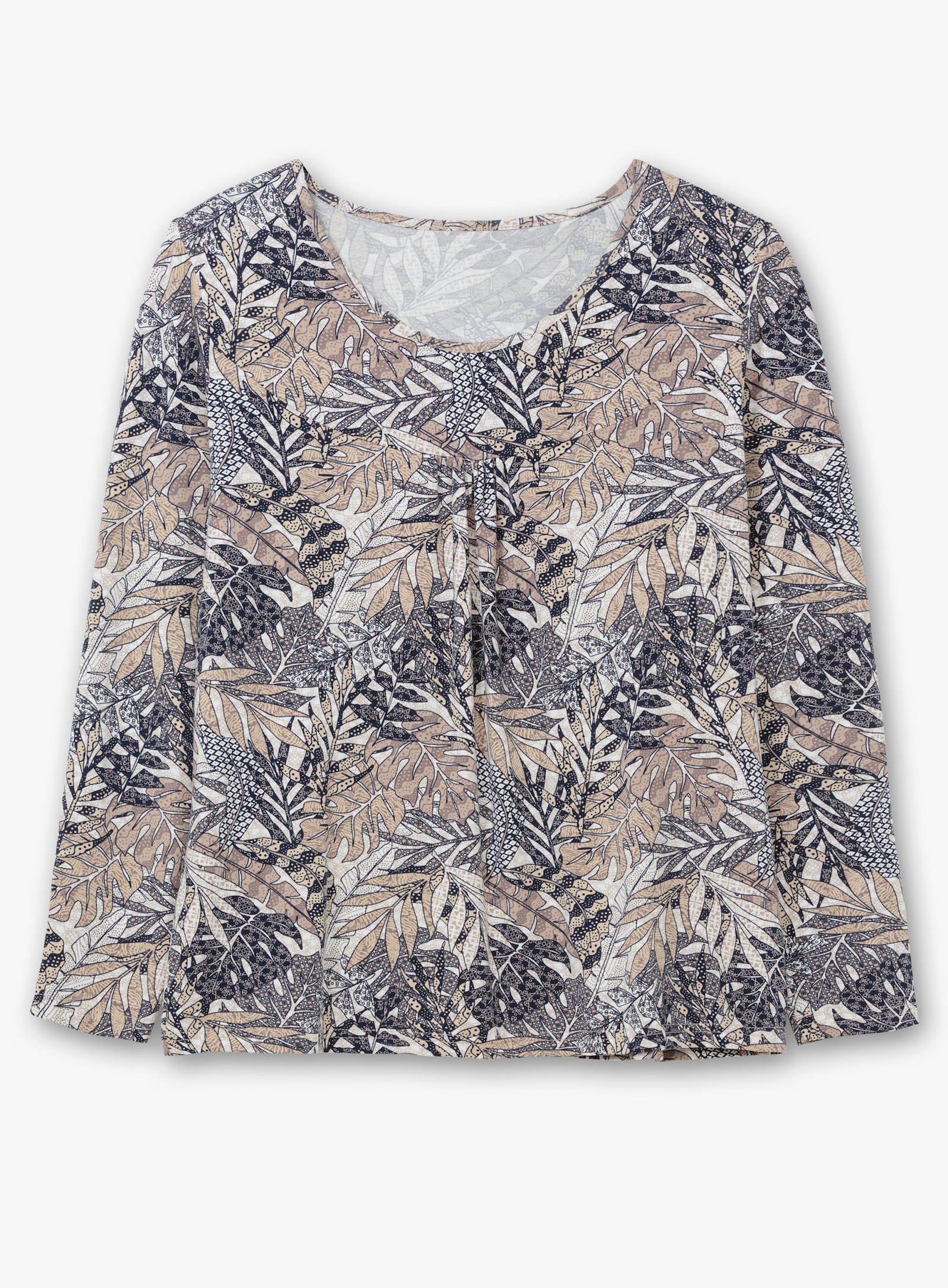 Print-Shirt mit Faltenpartie vorne - marine-sand-bedruckt