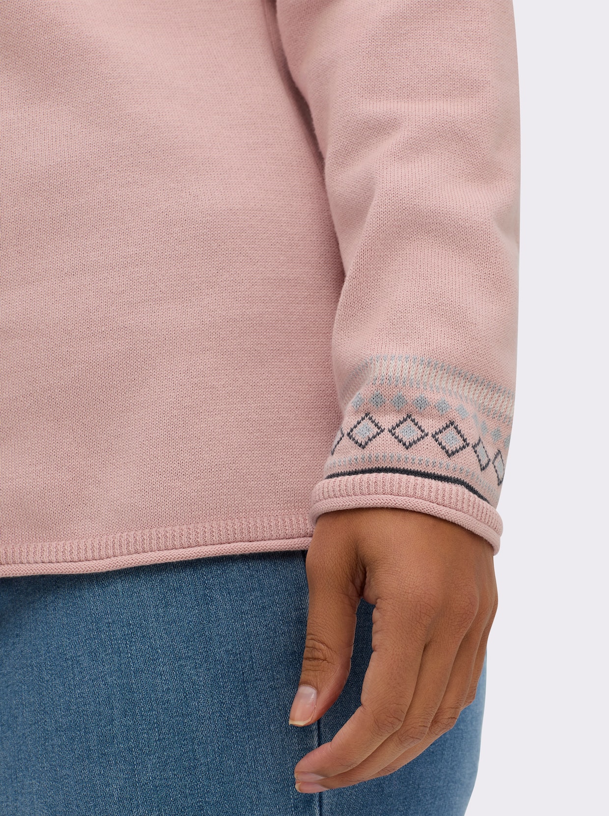 Norwegerpullover aus reiner Baumwolle - rosé-gemustert