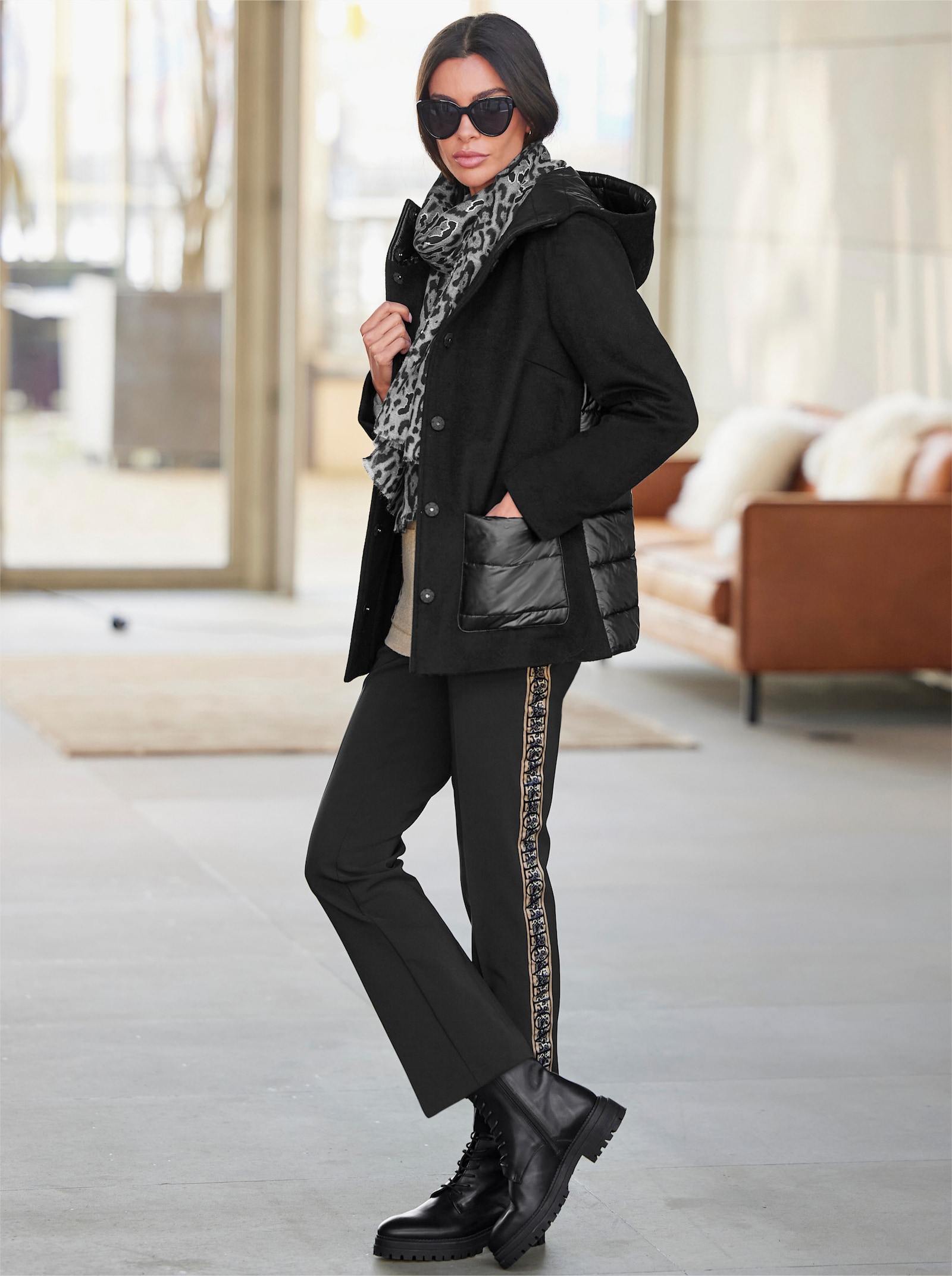 heine Outdoorjacke im Materialmix - schwarz