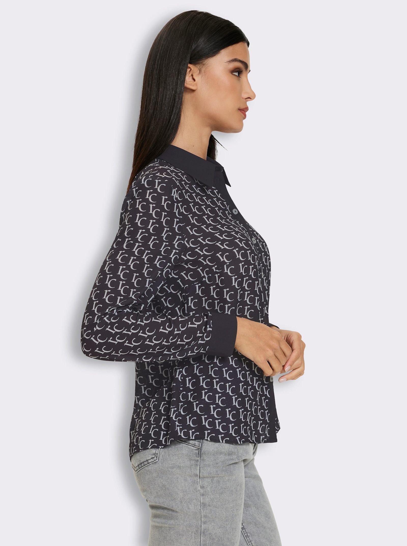 heine Hemdbluse in Crêpe-Qualität - schwarz-ecru-bedruckt