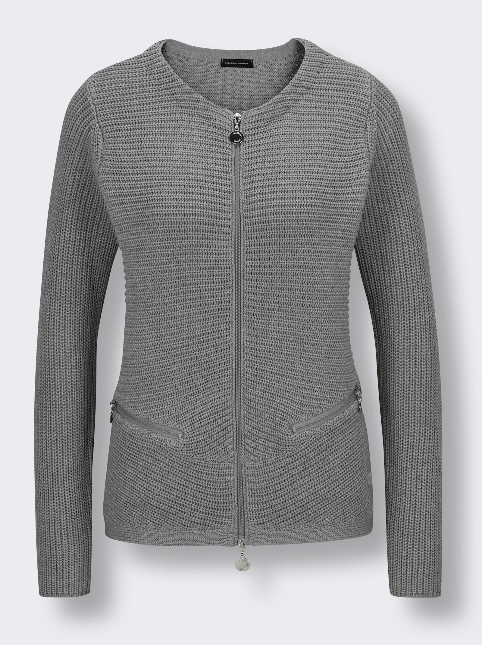 CREATION L PREMIUM Strickjacke mit Lyocell-Anteil - steingrau-meliert
