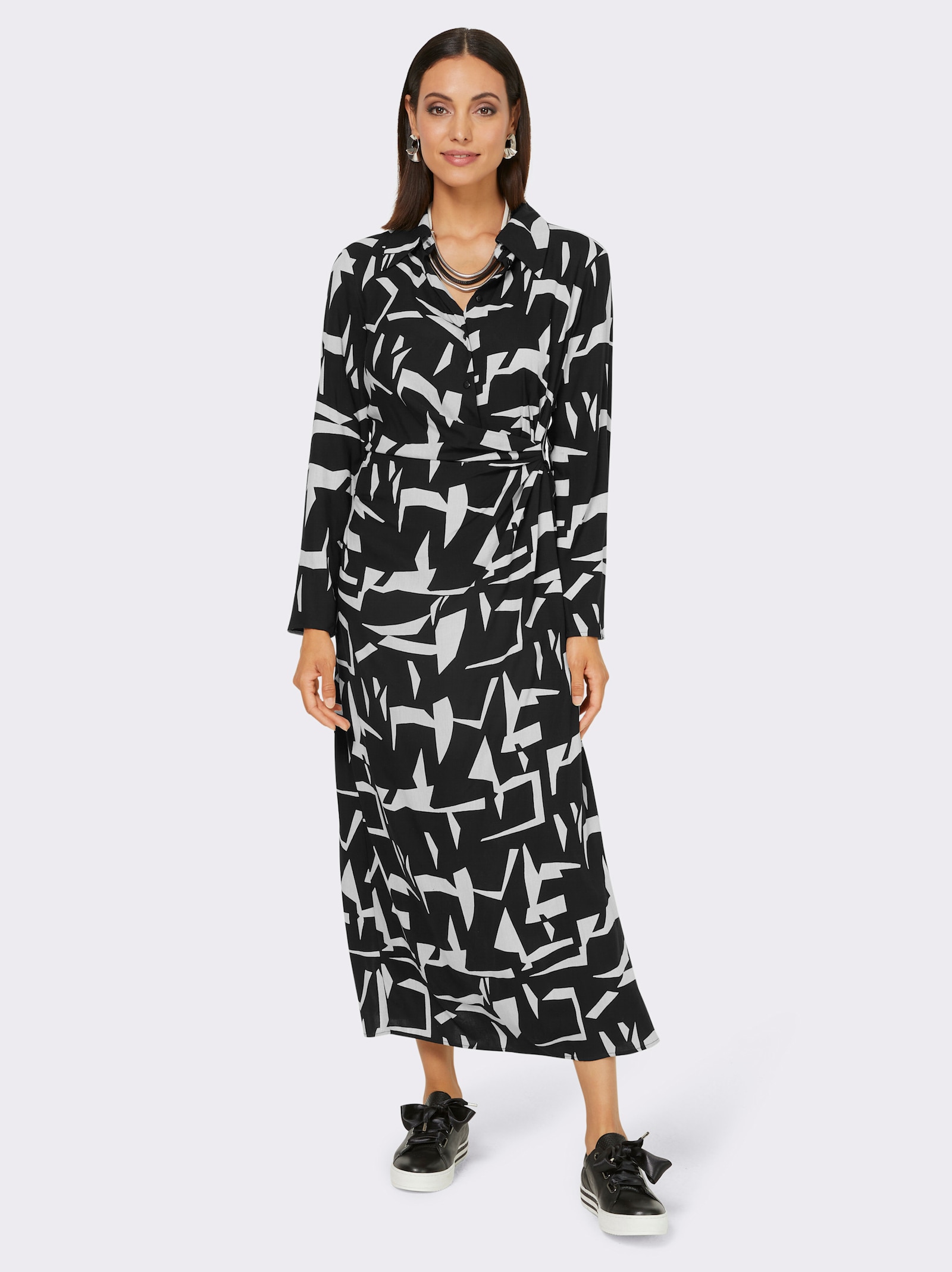 heine Robe longue en pure viscose - noir-couleur ivoire à motifs