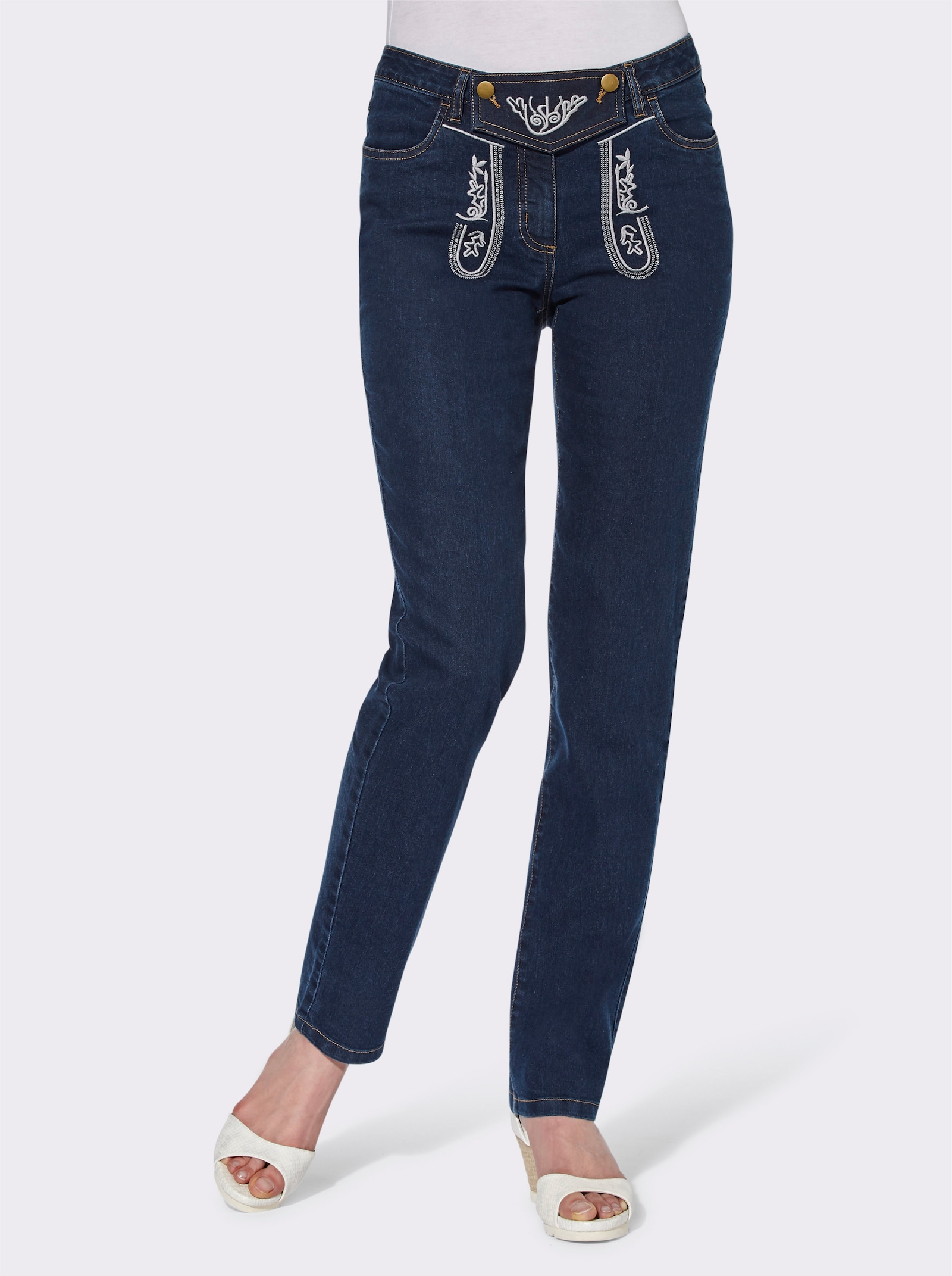 Dräktjeans med broderi - dark blue