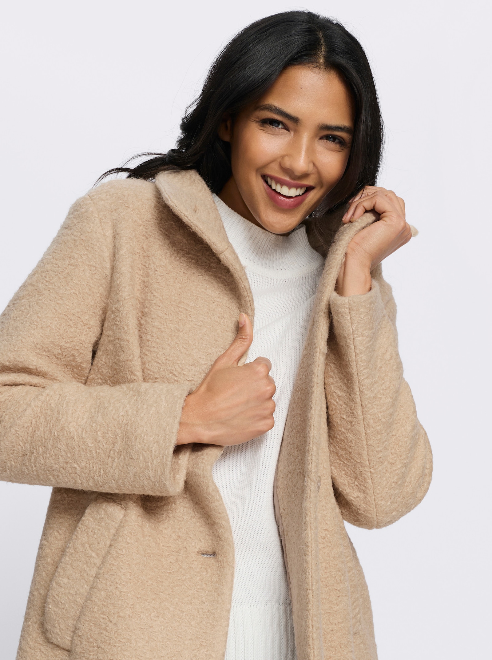 Boucléjacke mit Stehkragen - beige
