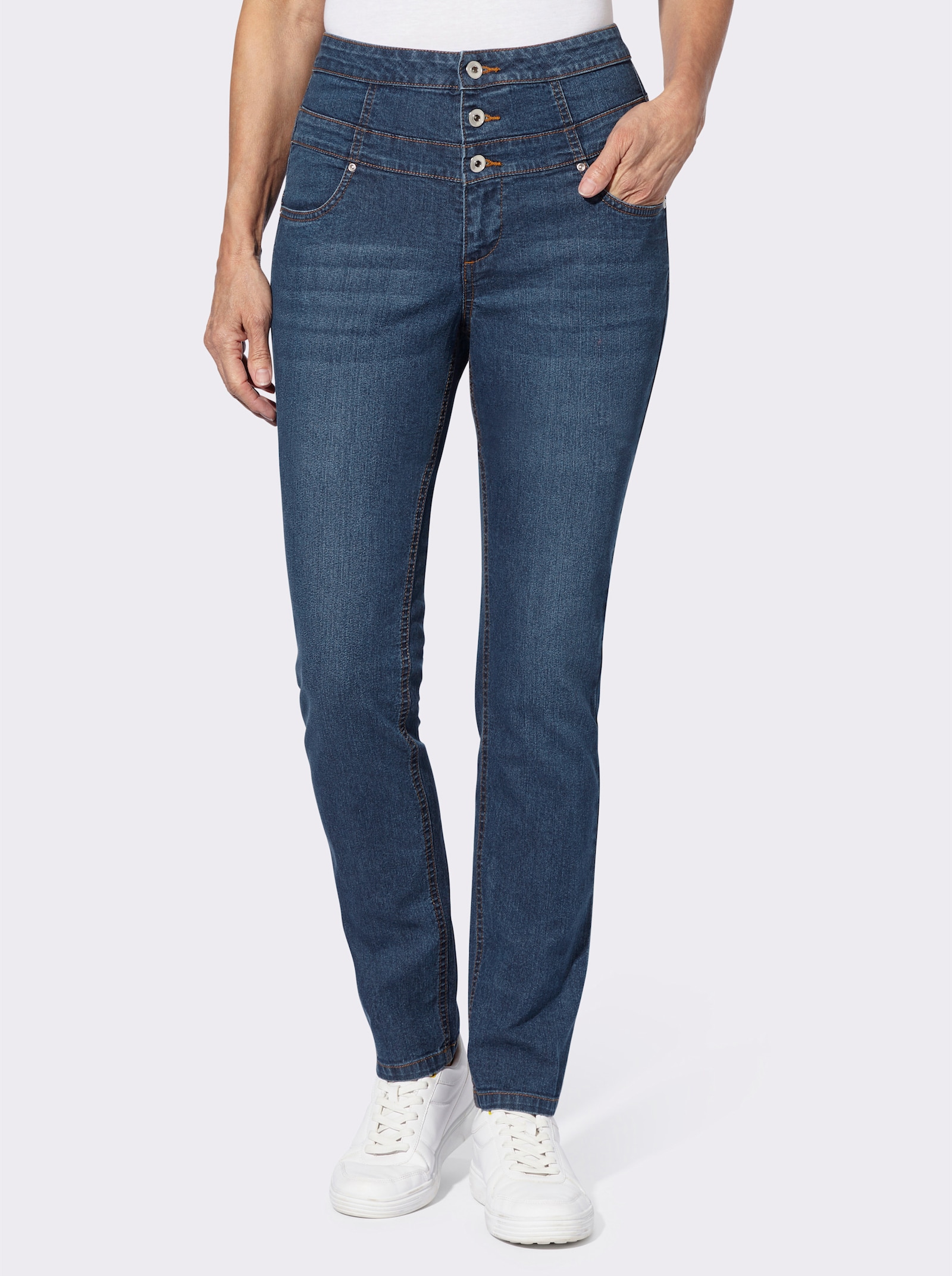 Jeans mit hohem Bund - blue-stone-washed