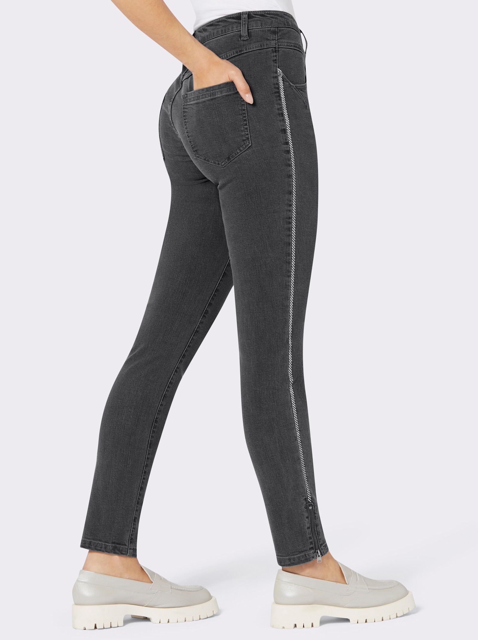 5-Pocket-Jeans mit seitlichem Zierband - anthrazit-grey-denim