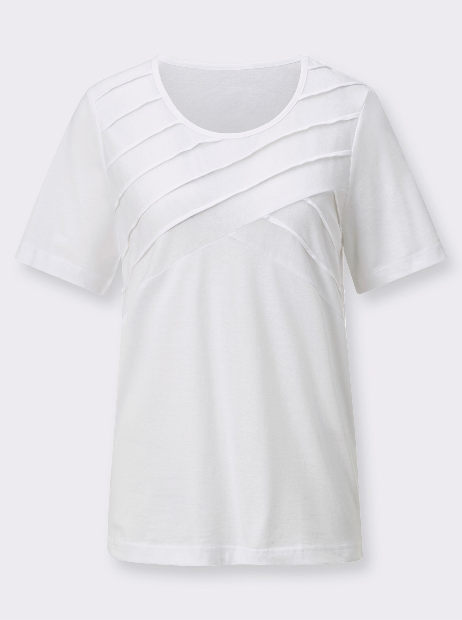 Rundhalsshirt mit Biesen-Verzierung - weiß