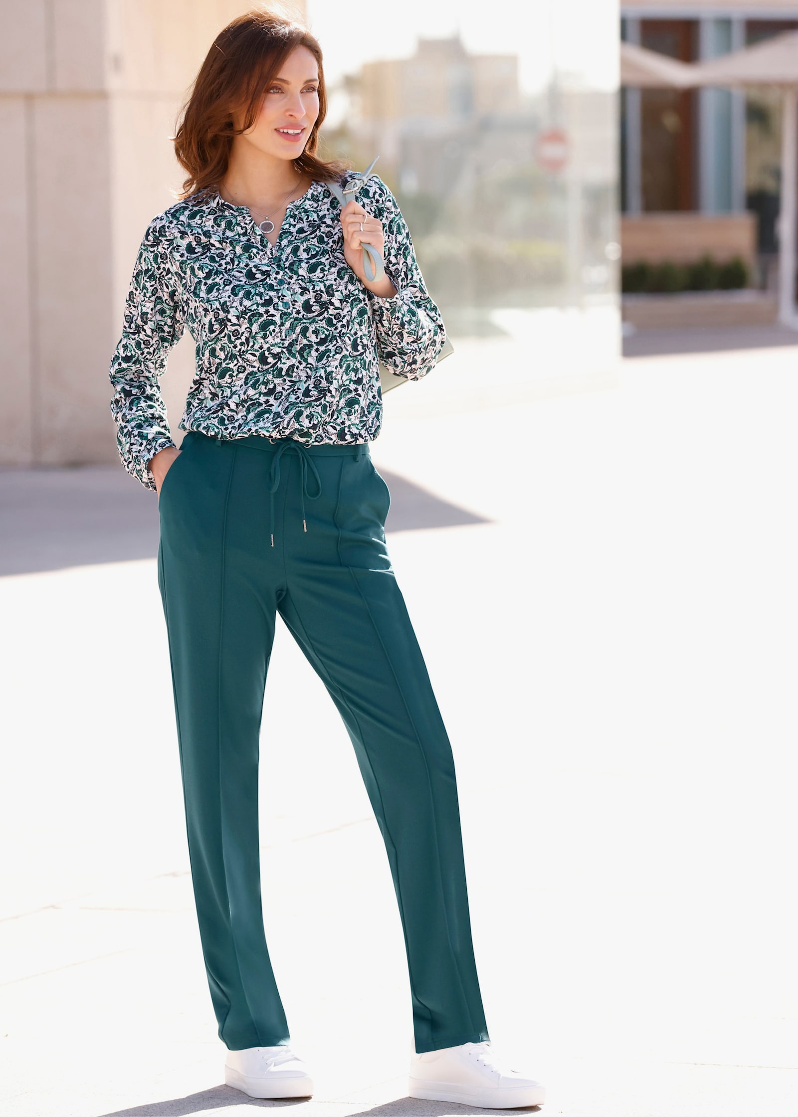 Jerseybroek van vormvast interlock - petrol