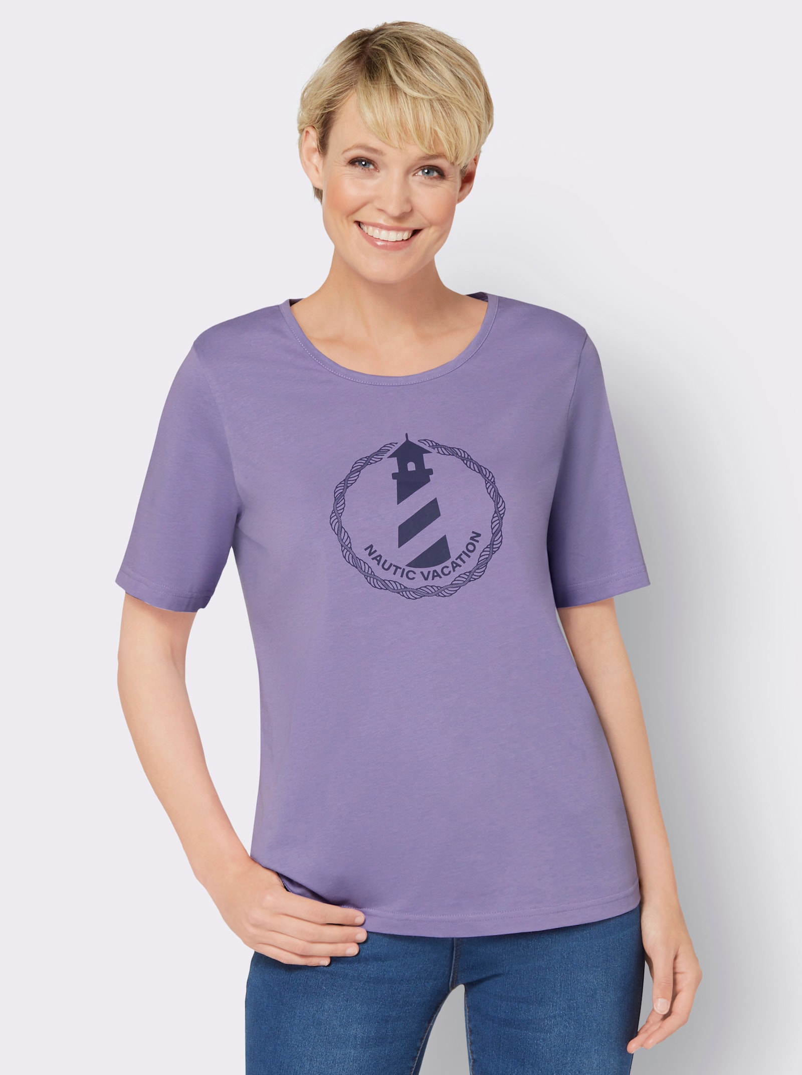 Tričko, krátke rukávy, maják - Levanduľová – námornícka modrá