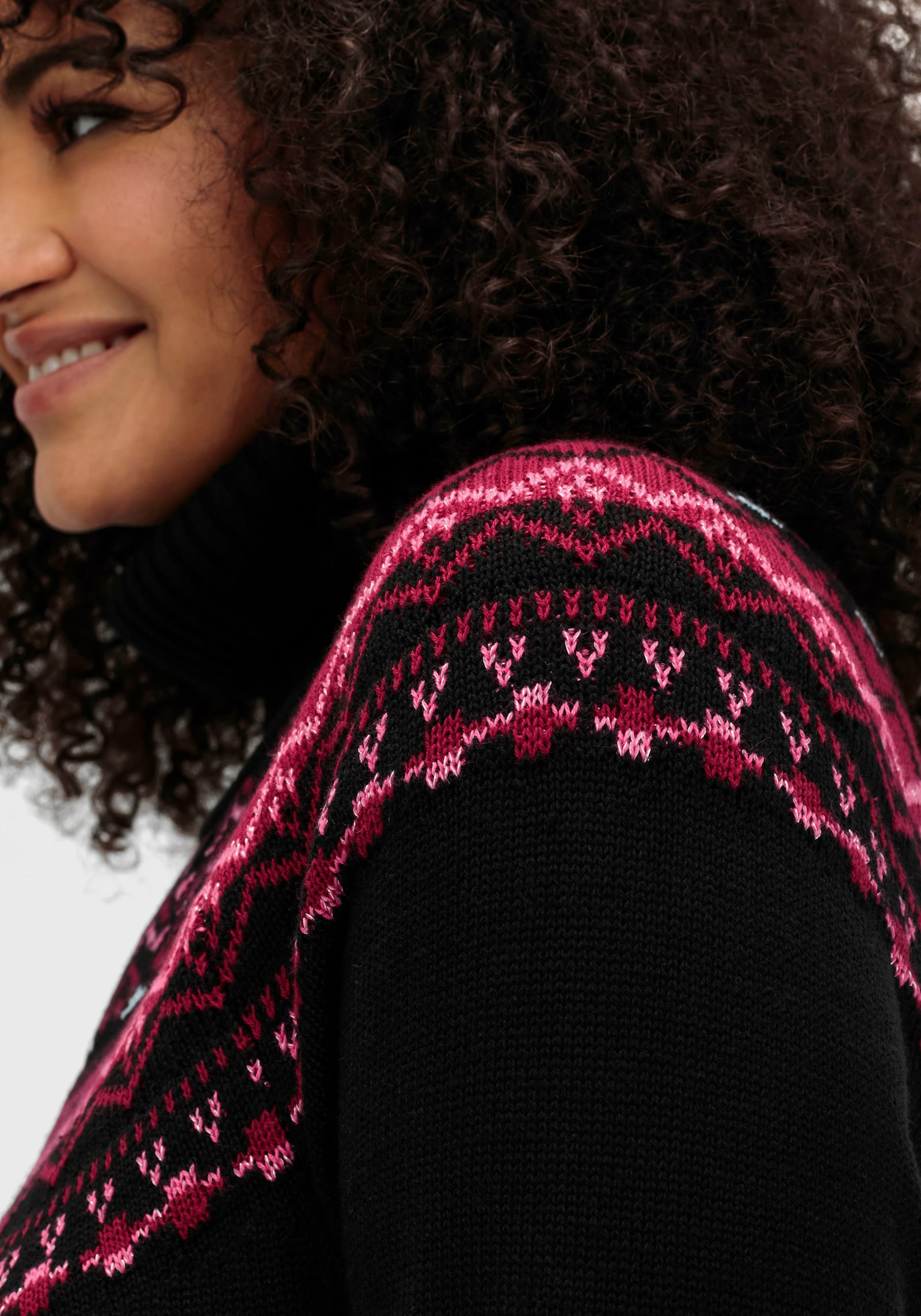 sheego Strickkleid mit Norweger-Muster - schwarz