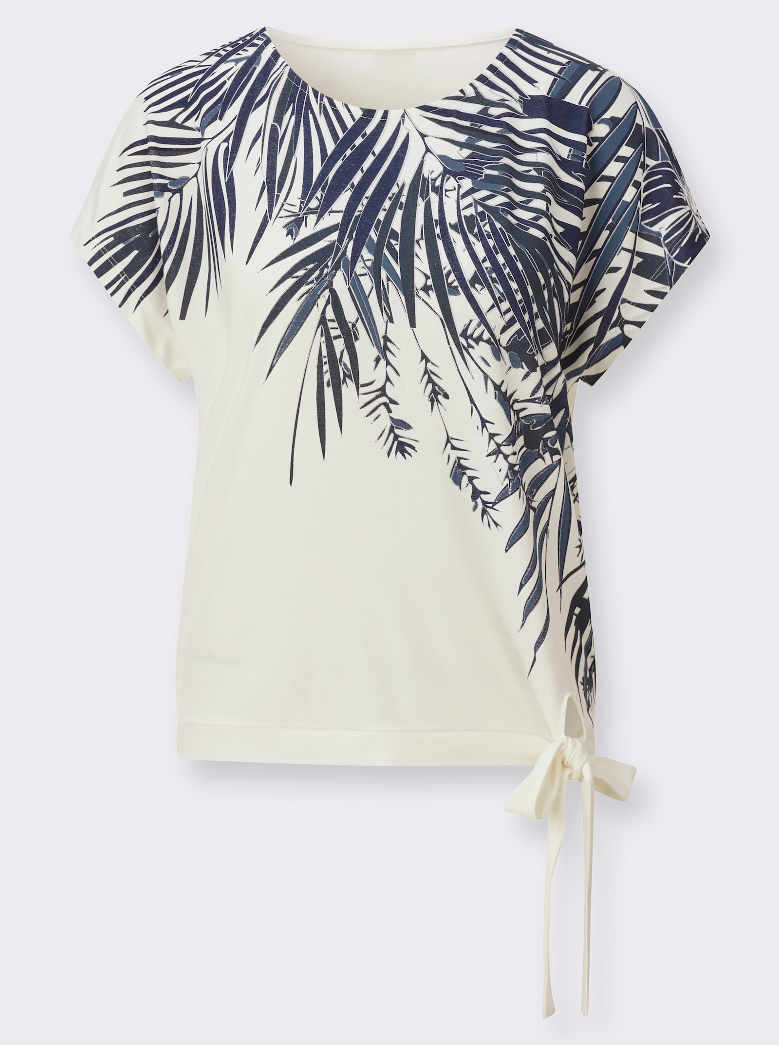 Print-Shirt mit Bindeband - dunkelblau-ecru