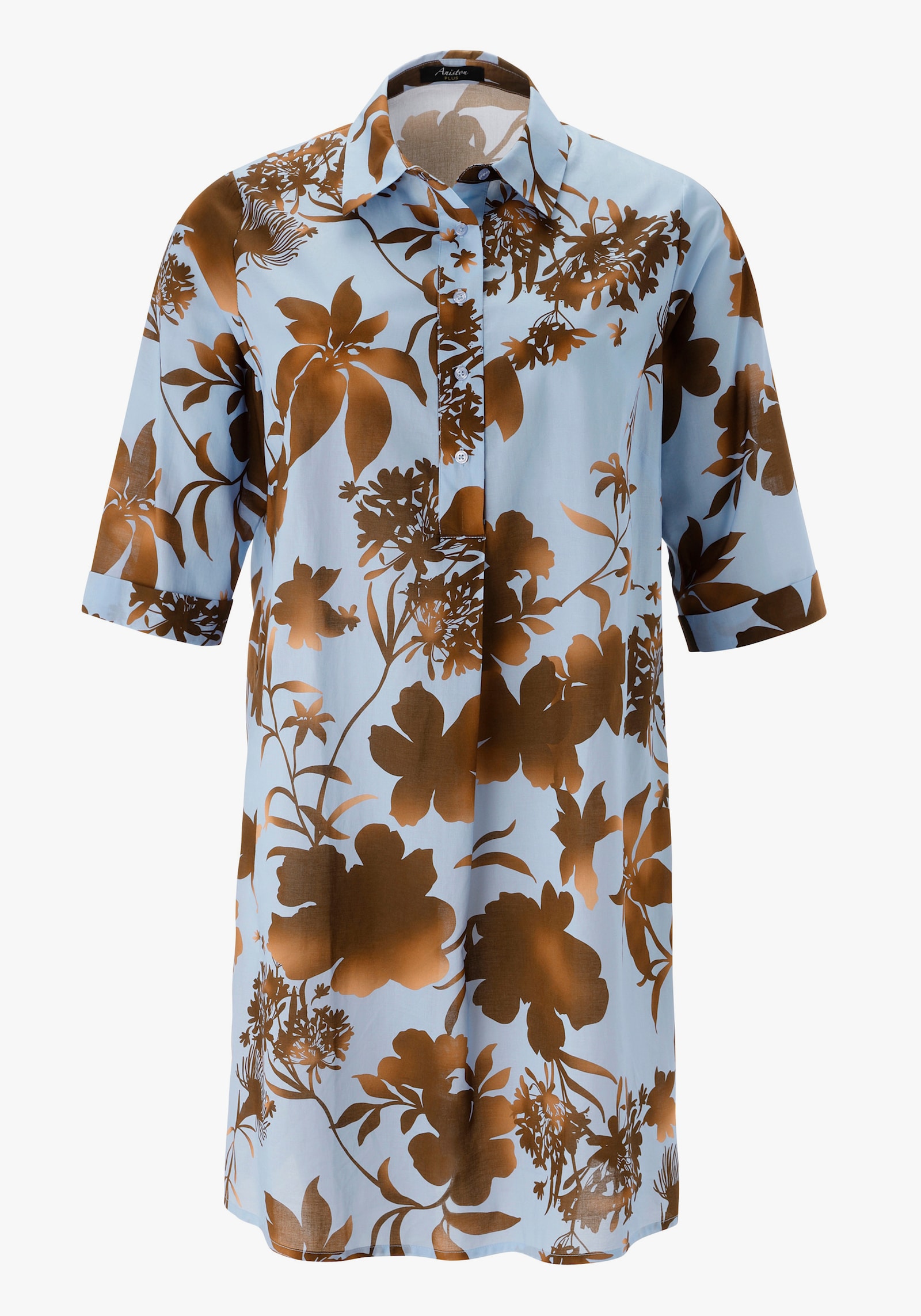 Aniston PLUS Hemdblusenkleid - hellblau-braun