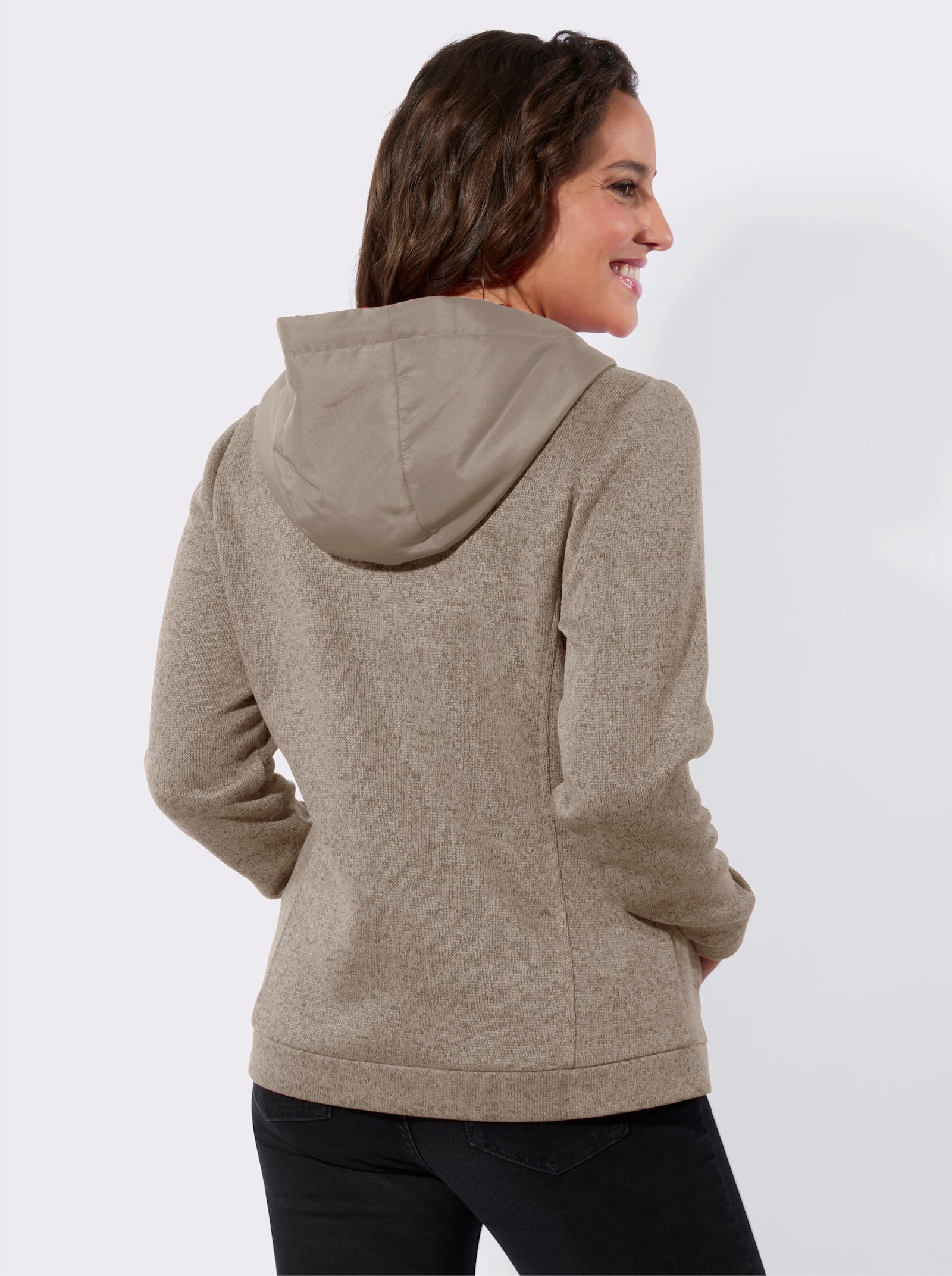 Shirtjacke mit weitenregulierbarer Kapuze - beige-meliert