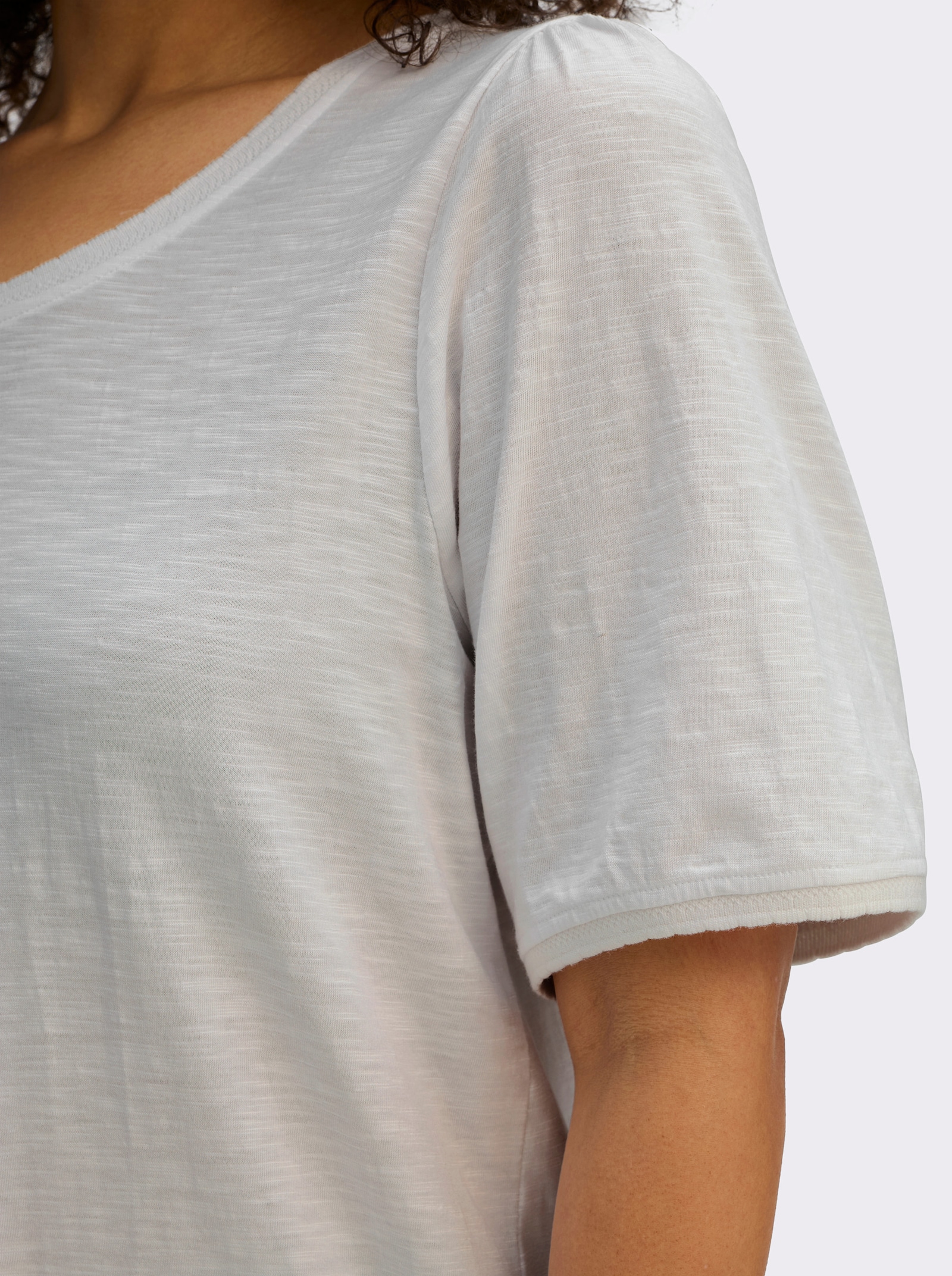 sheego Rundhalsshirt in Flammgarn-Struktur - ecru