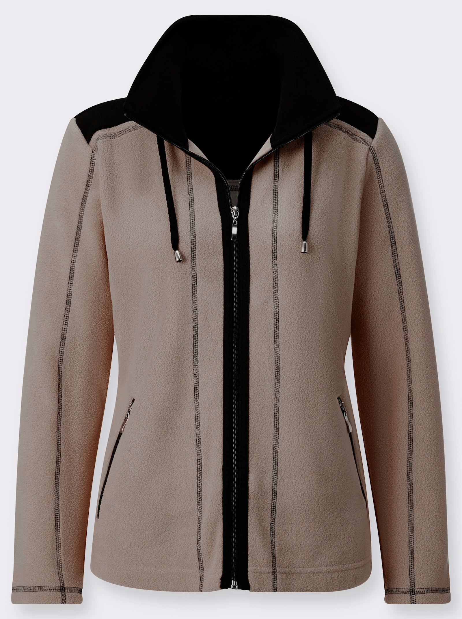 Fleecejacke mit Kontraststreifen - beige-schwarz