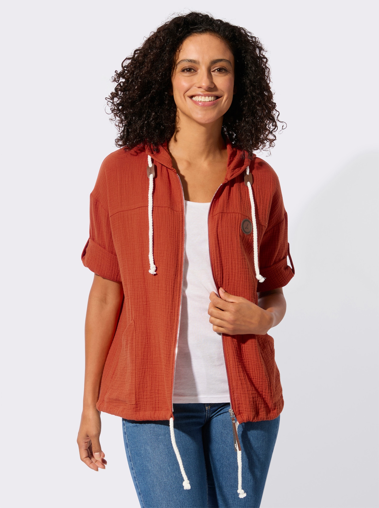 Blusenjacke mit Tunnelzug im Saum - rostrot
