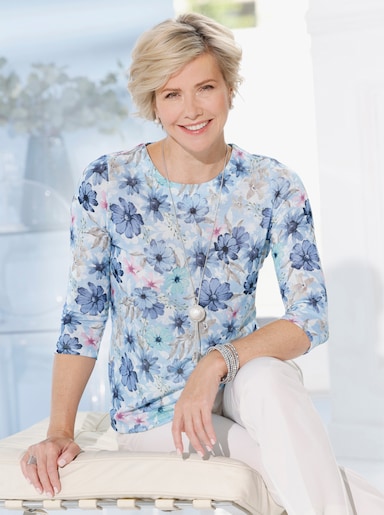 Rundhalsshirt - eisblau-taubenblau-bedruckt
