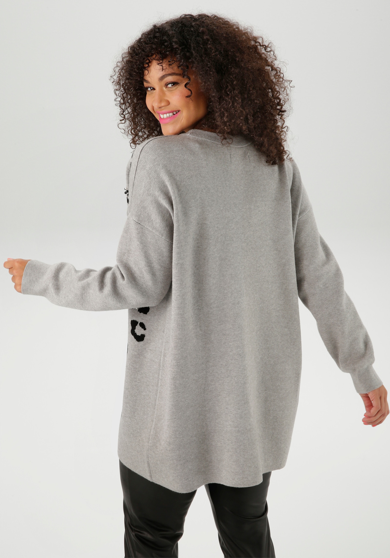 Aniston PLUS Strickpullover - grau-schwarz-weiß-melange