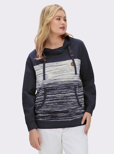 Sweatshirt mit Känguru-Taschen - marine-ecru-meliert