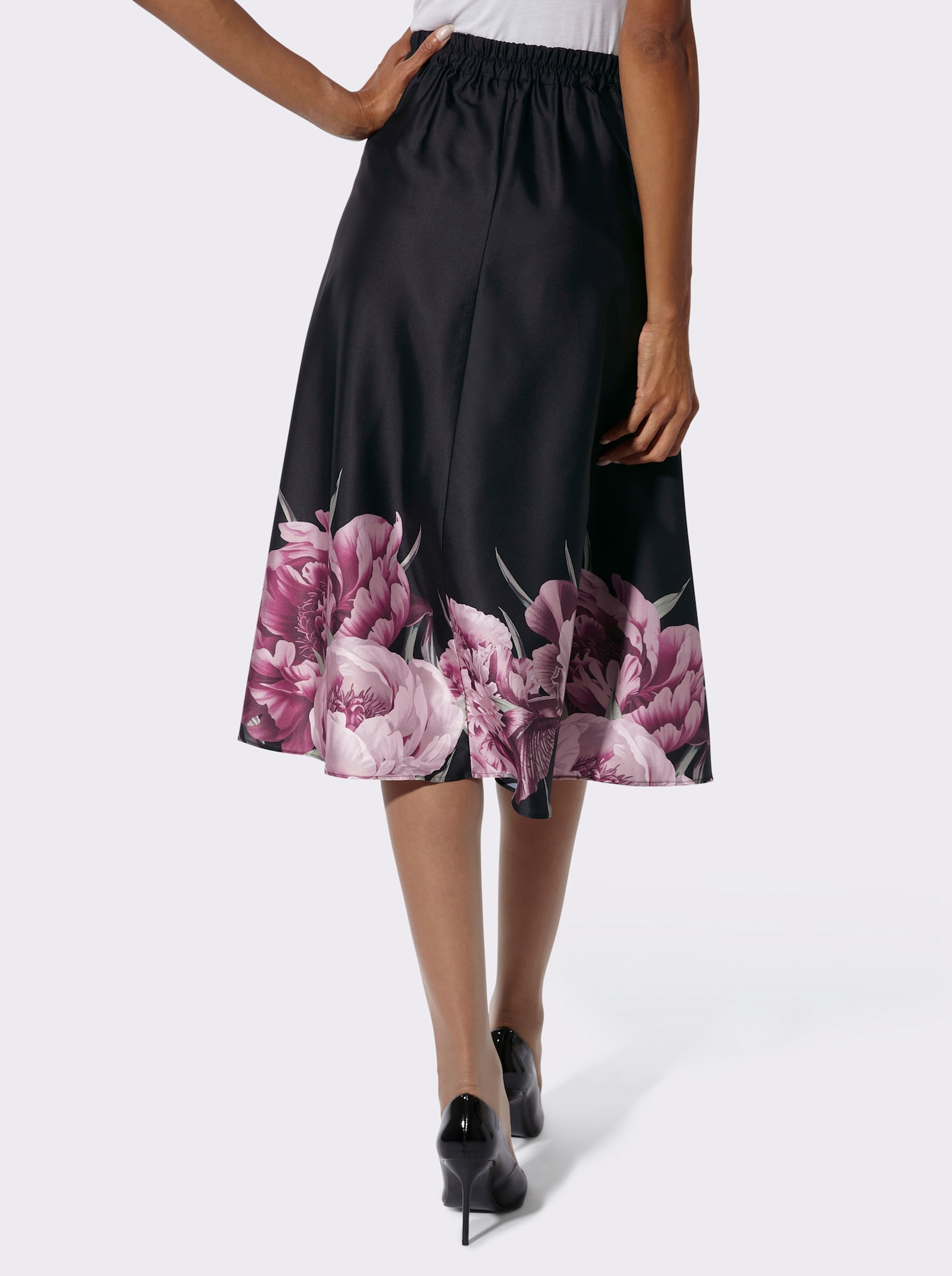 Webrock mit Rundum-Dehnbund - schwarz-hortensie-bedruckt