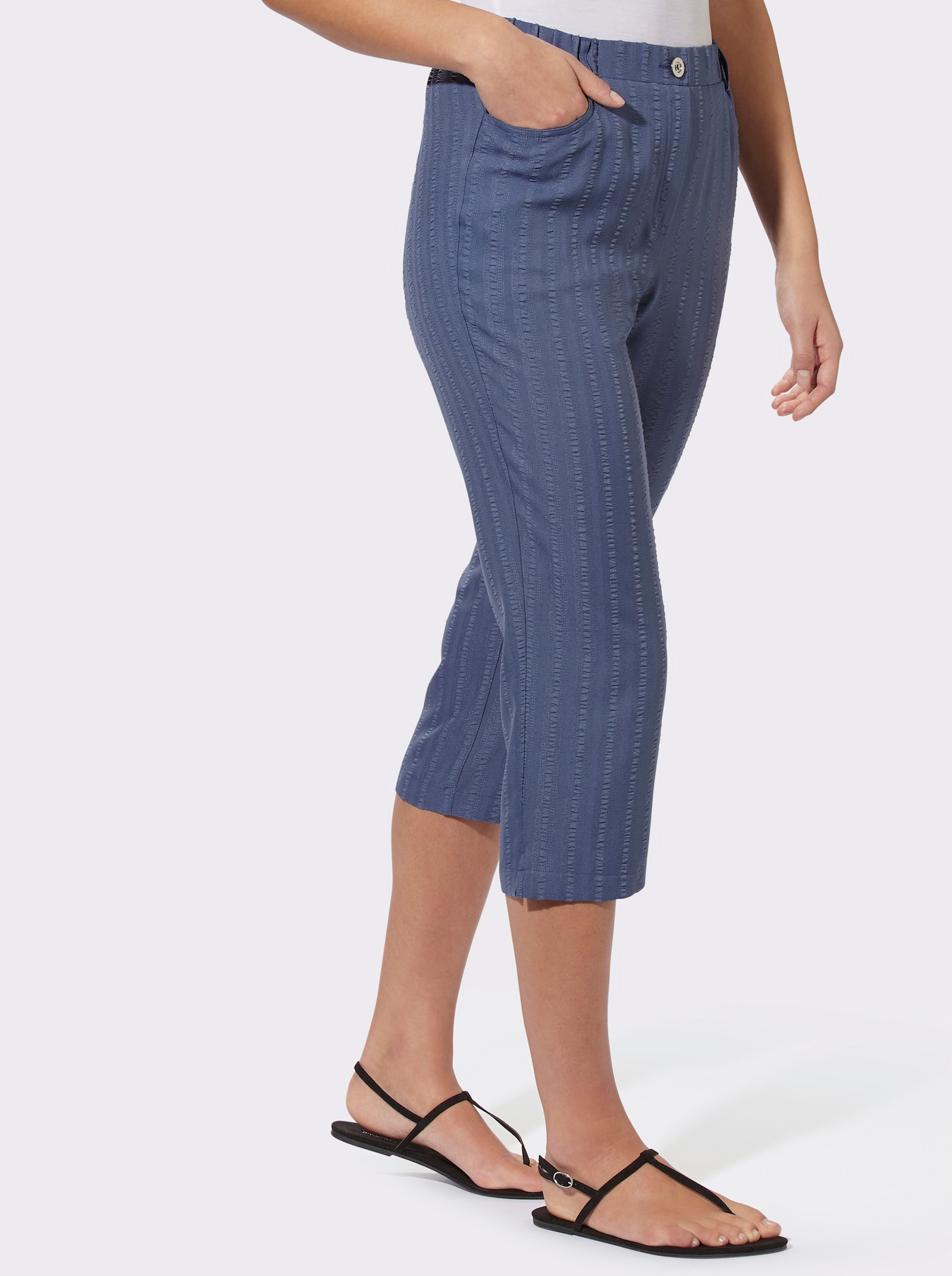 Capribroek met gestileerde knoopsluiting - rookblauw