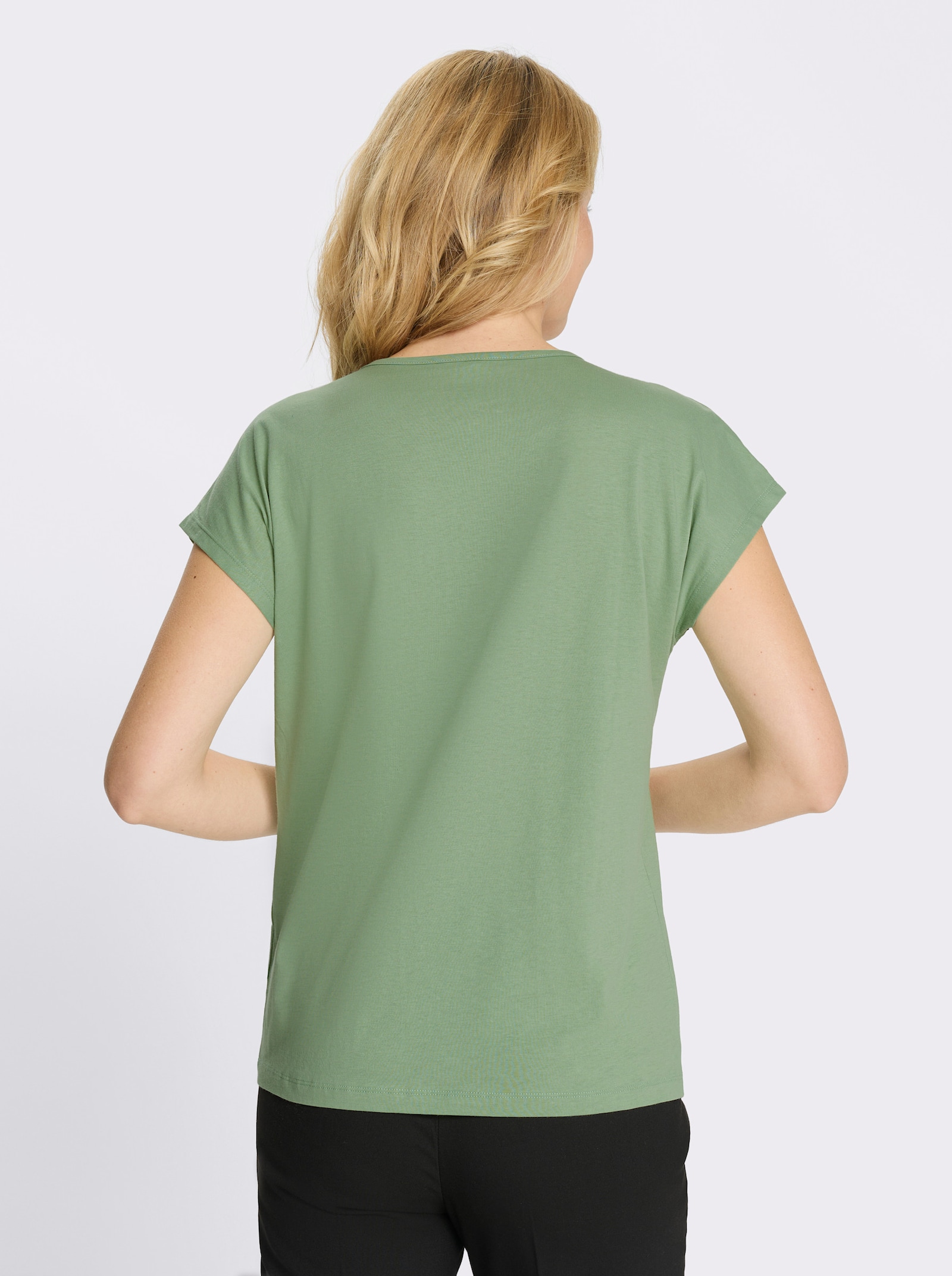 Kortärmad topp med blommönster - eukalyptus-vit