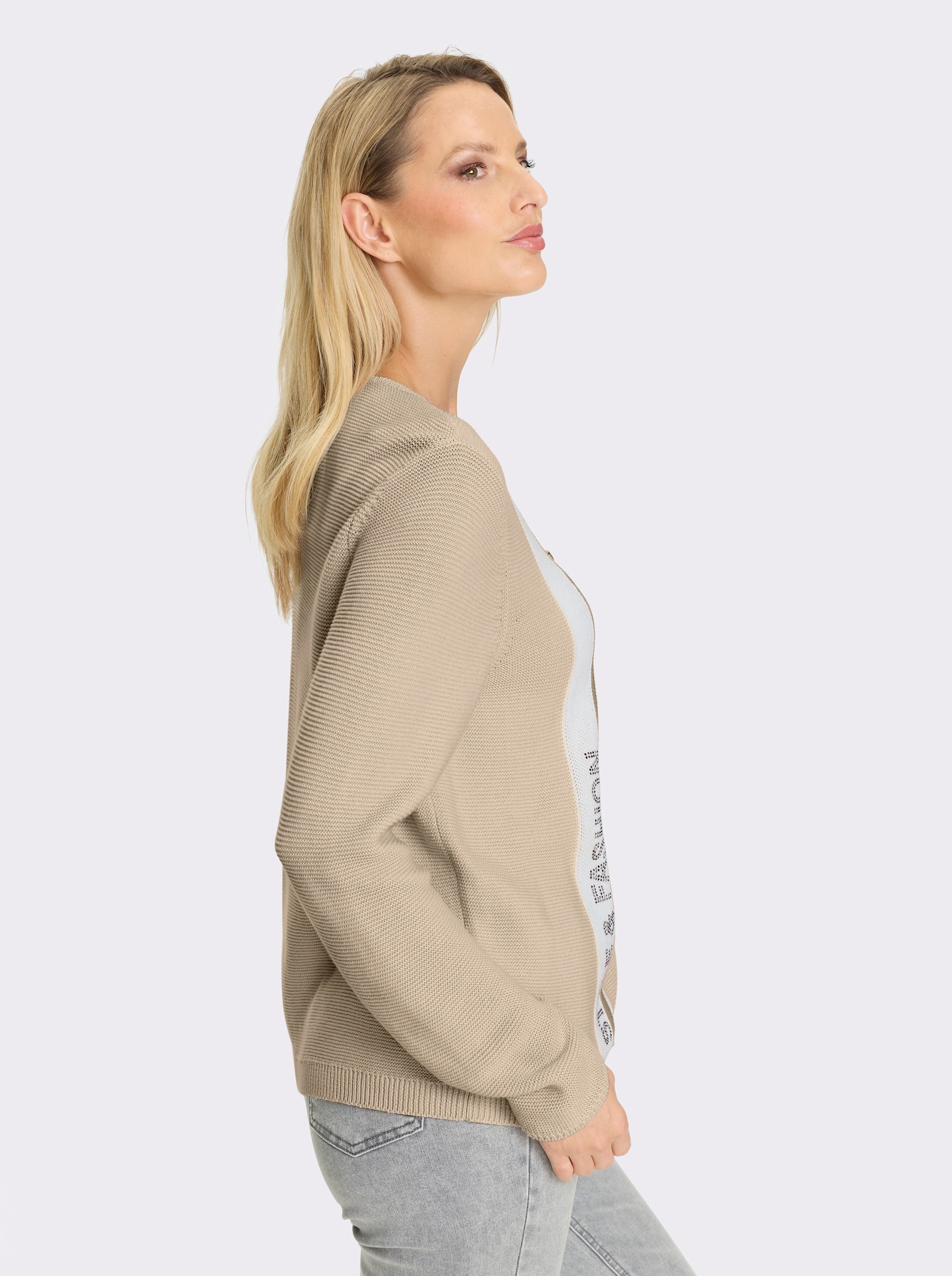 heine Strickjacke mit 2-Wege-Zipper - sand-ecru-gemustert