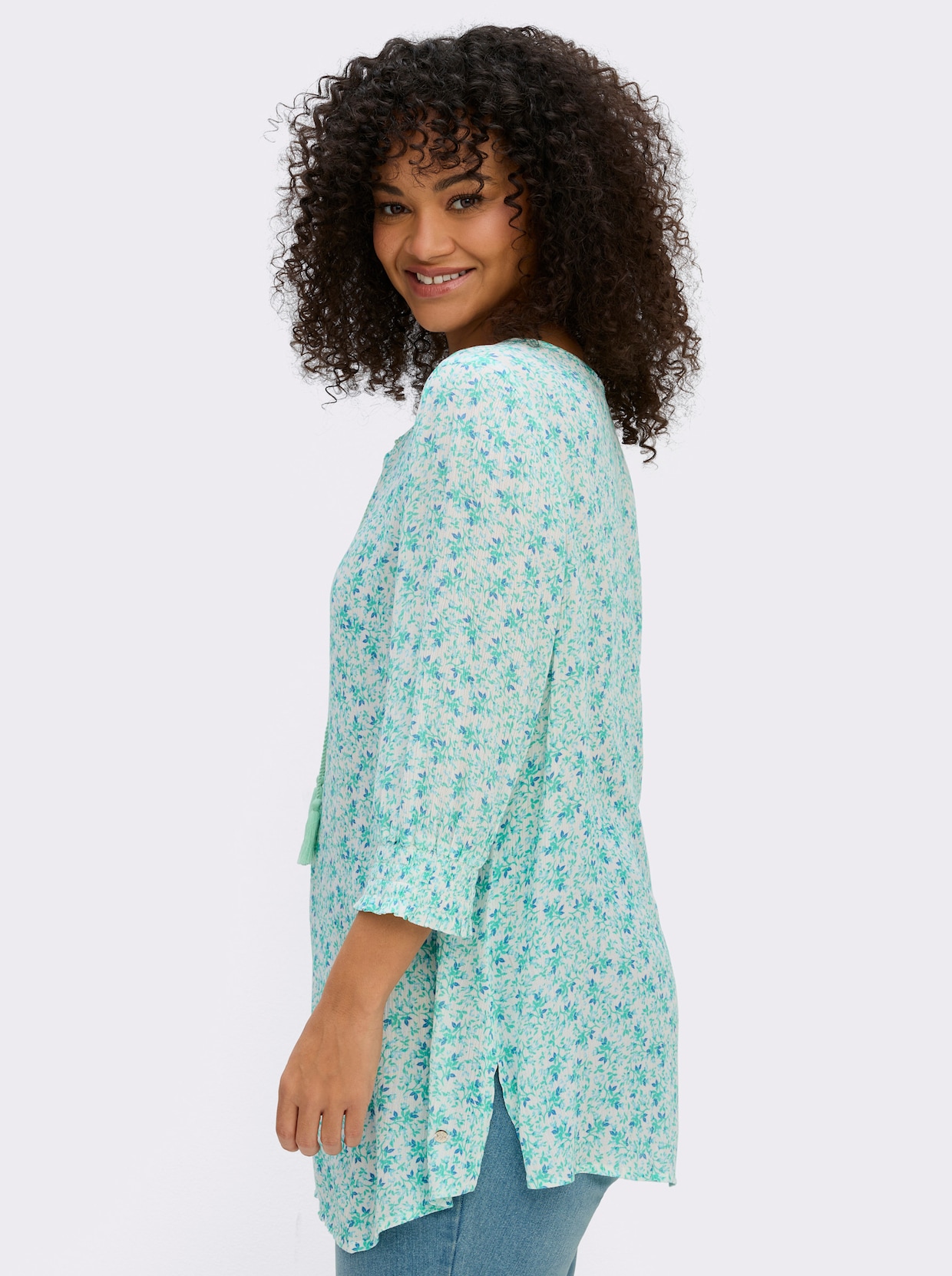 sheego Tuniek met 3/4-mouwen - ecru/blauwgroen bedrukt