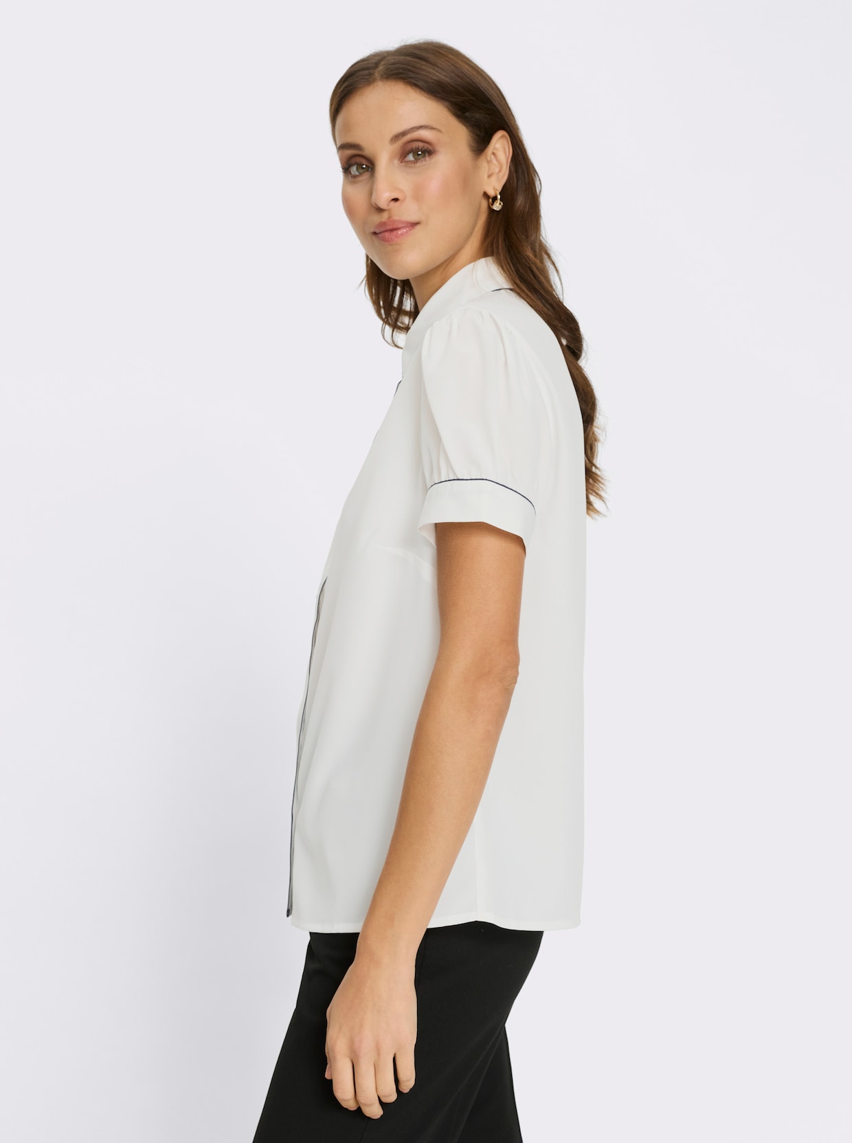 Kurzarmbluse mit Raffung - ecru