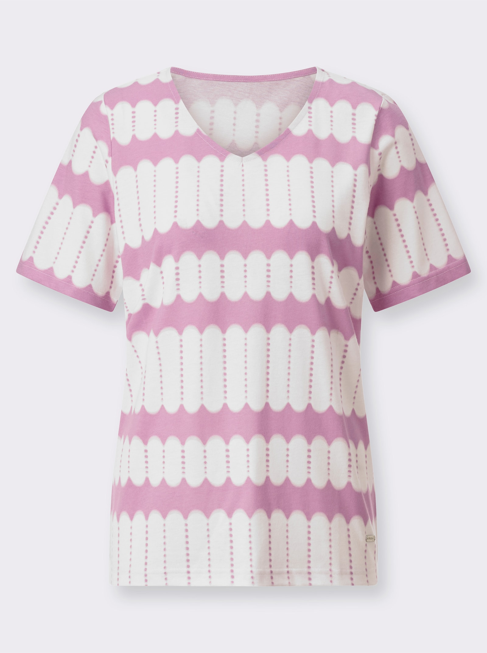 Tričko s krátkým rukávem s výstřihem do V - orchideová-ecru-potisk