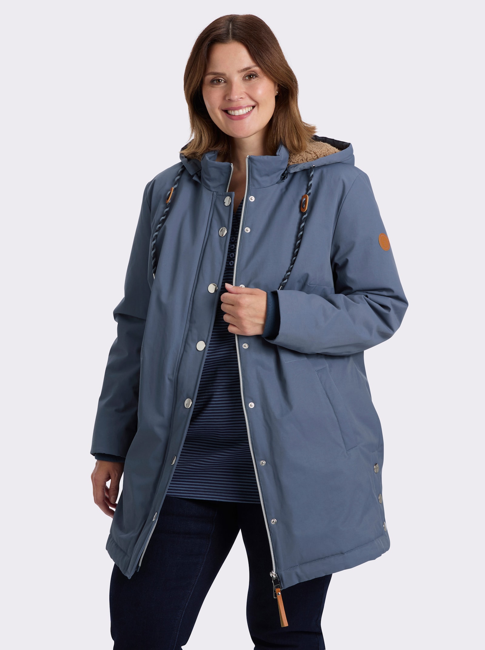 sheego Parka mit kuscheligem Teddyfutter - rauchblau