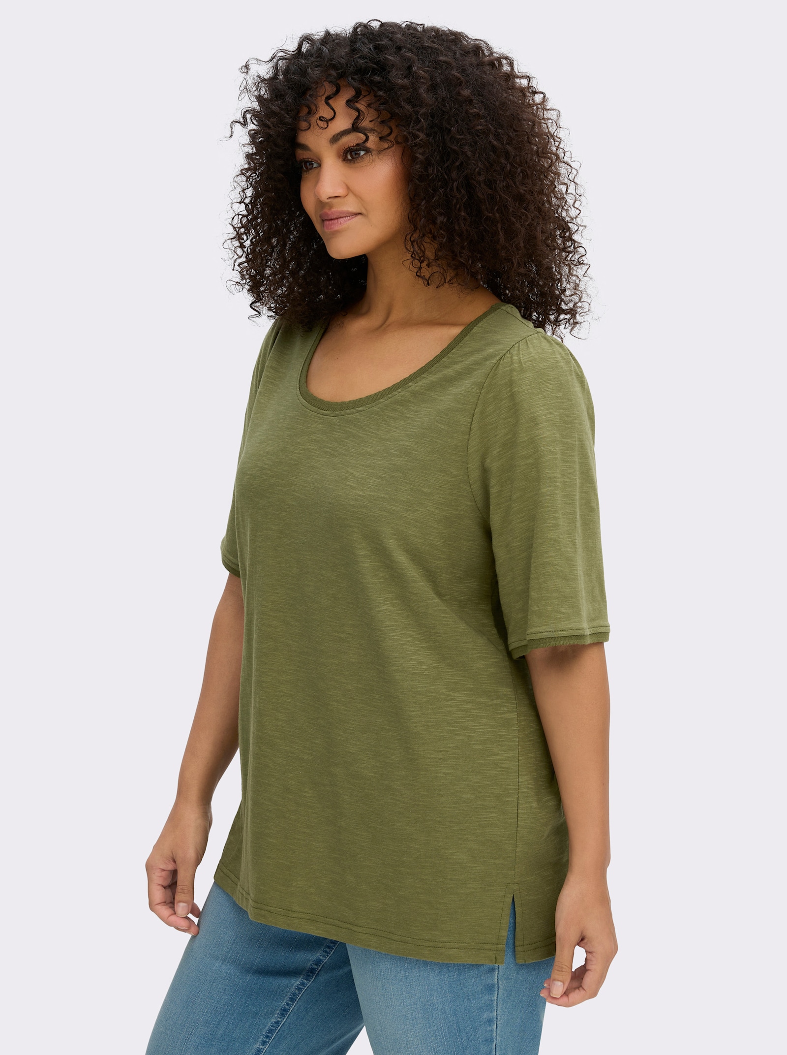 sheego Rundhalsshirt in Flammgarn-Struktur - oliv