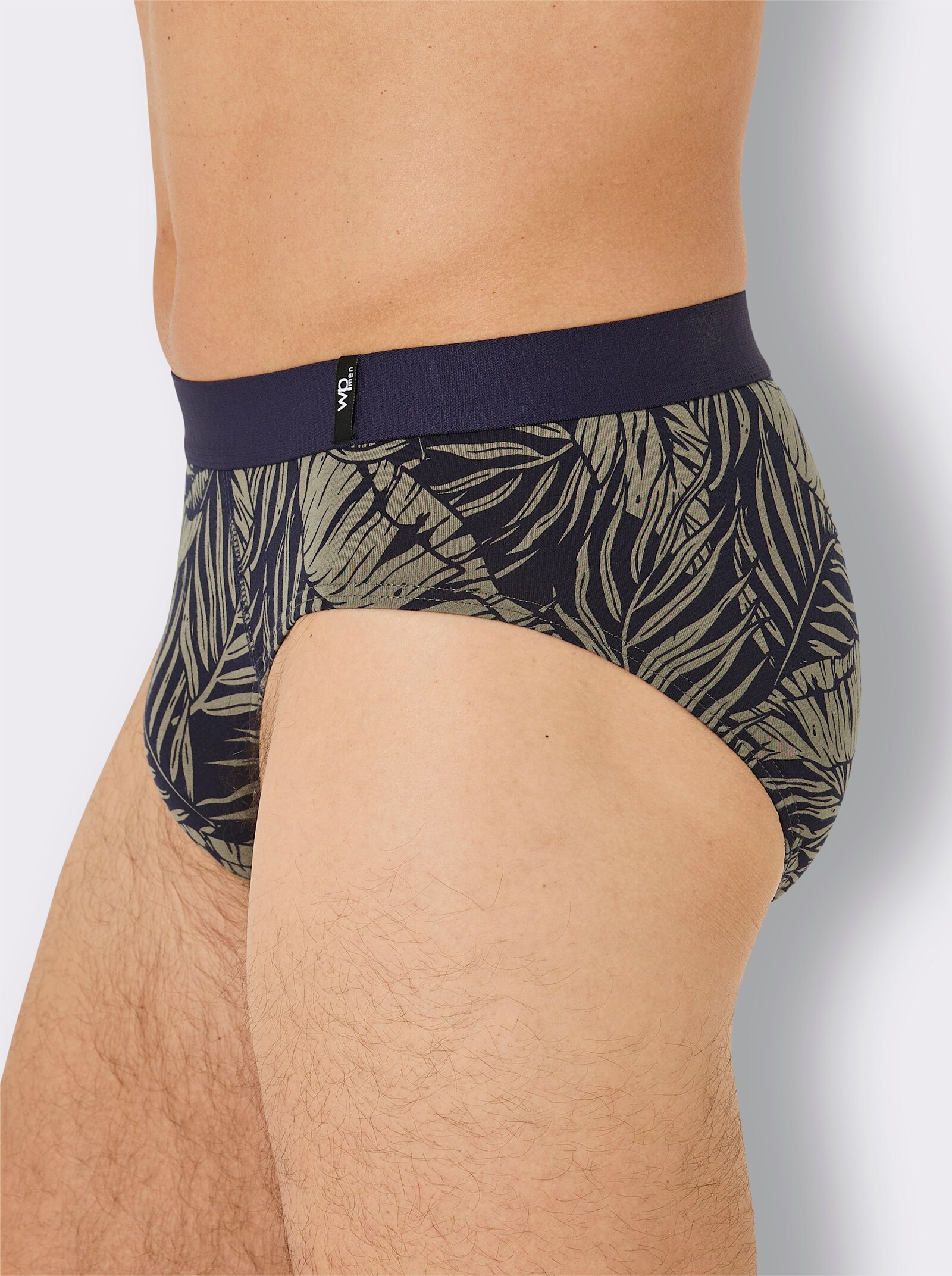 wäschepur men Slip im 3er-Pack - marine-khaki-bedruckt + marine + khaki