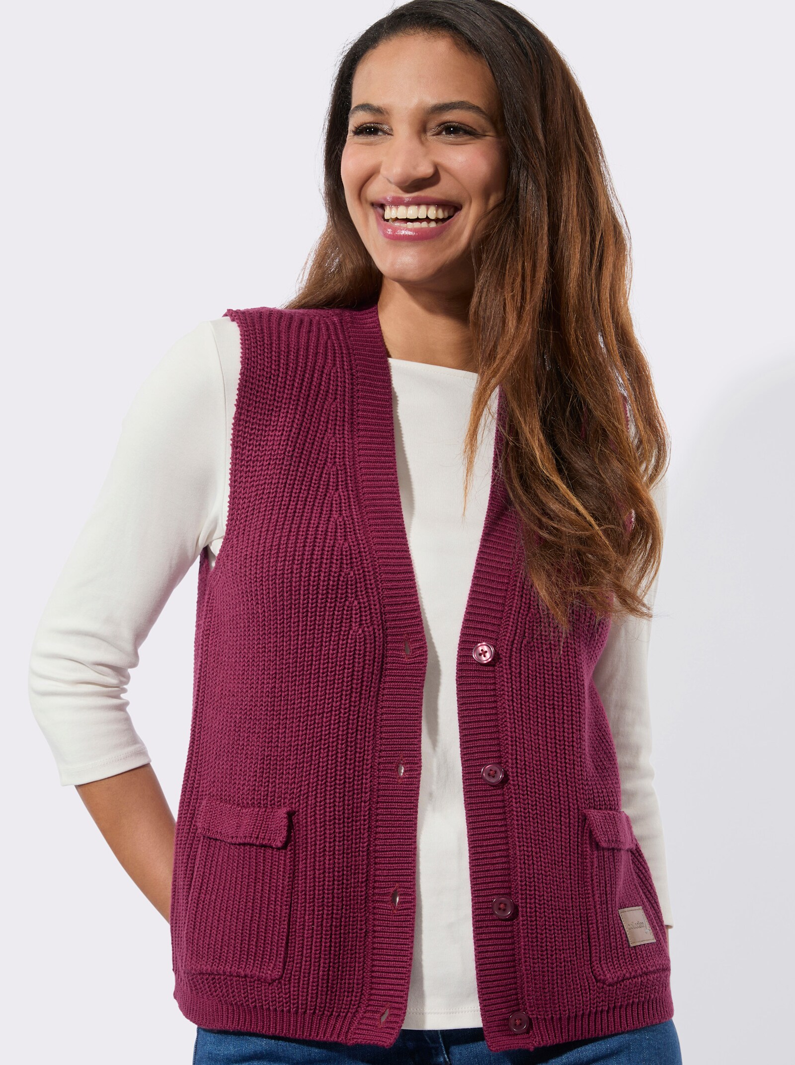 Strickweste mit Ripp-Abschlüssen - bordeaux