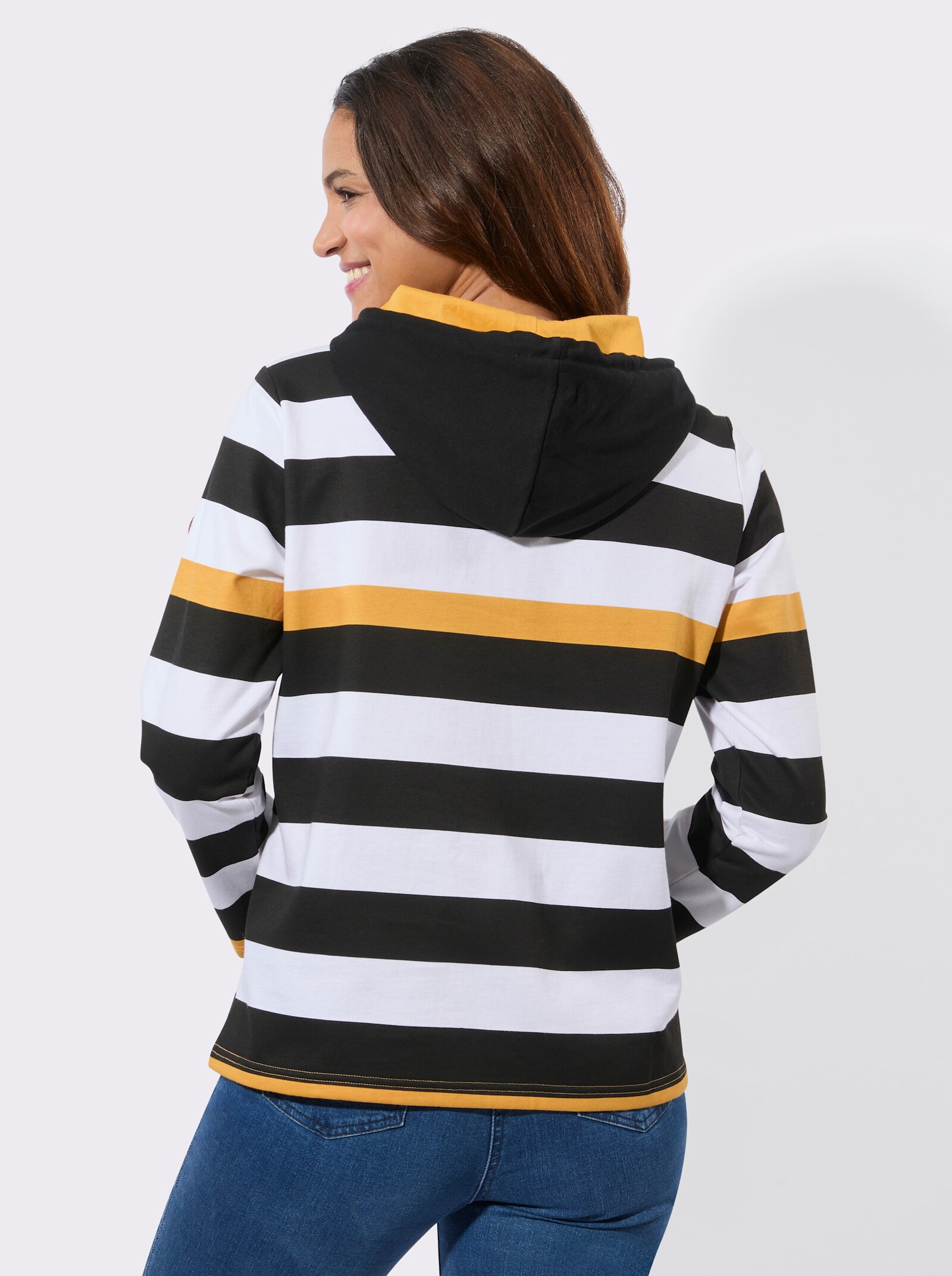 Sweatshirt in innen angerauter Qualität - ocker-schwarz-geringelt