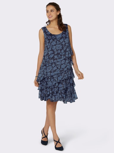 Volantkleid mit Glanz-Nadelstreifen - nachtblau-bleu-bedruckt