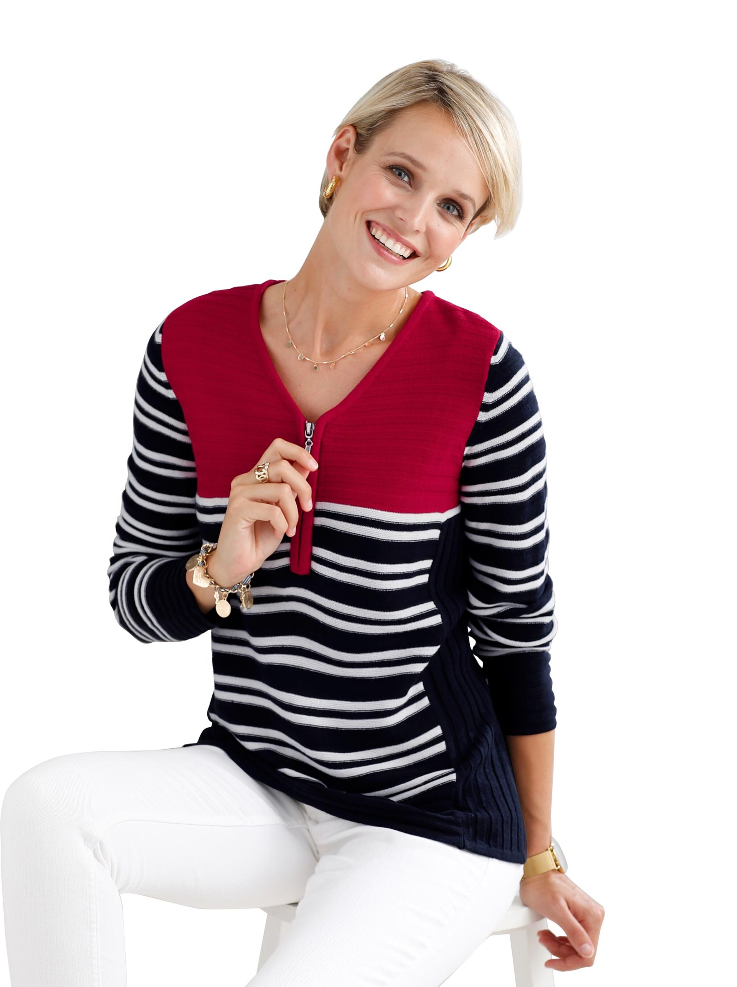 Pullover - marine-weiß-geringelt