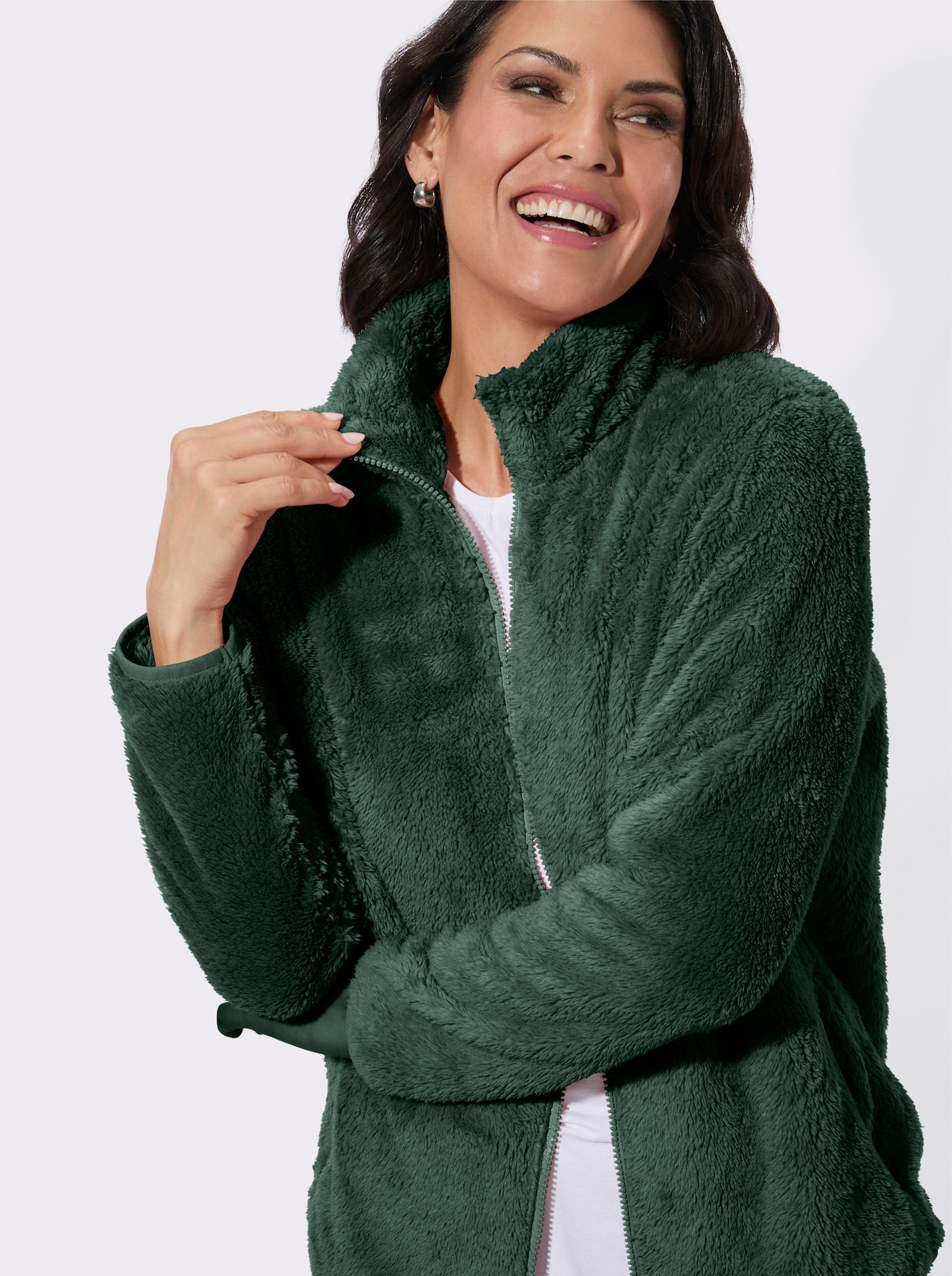Fleecejacke in Teddy-Optik - moos