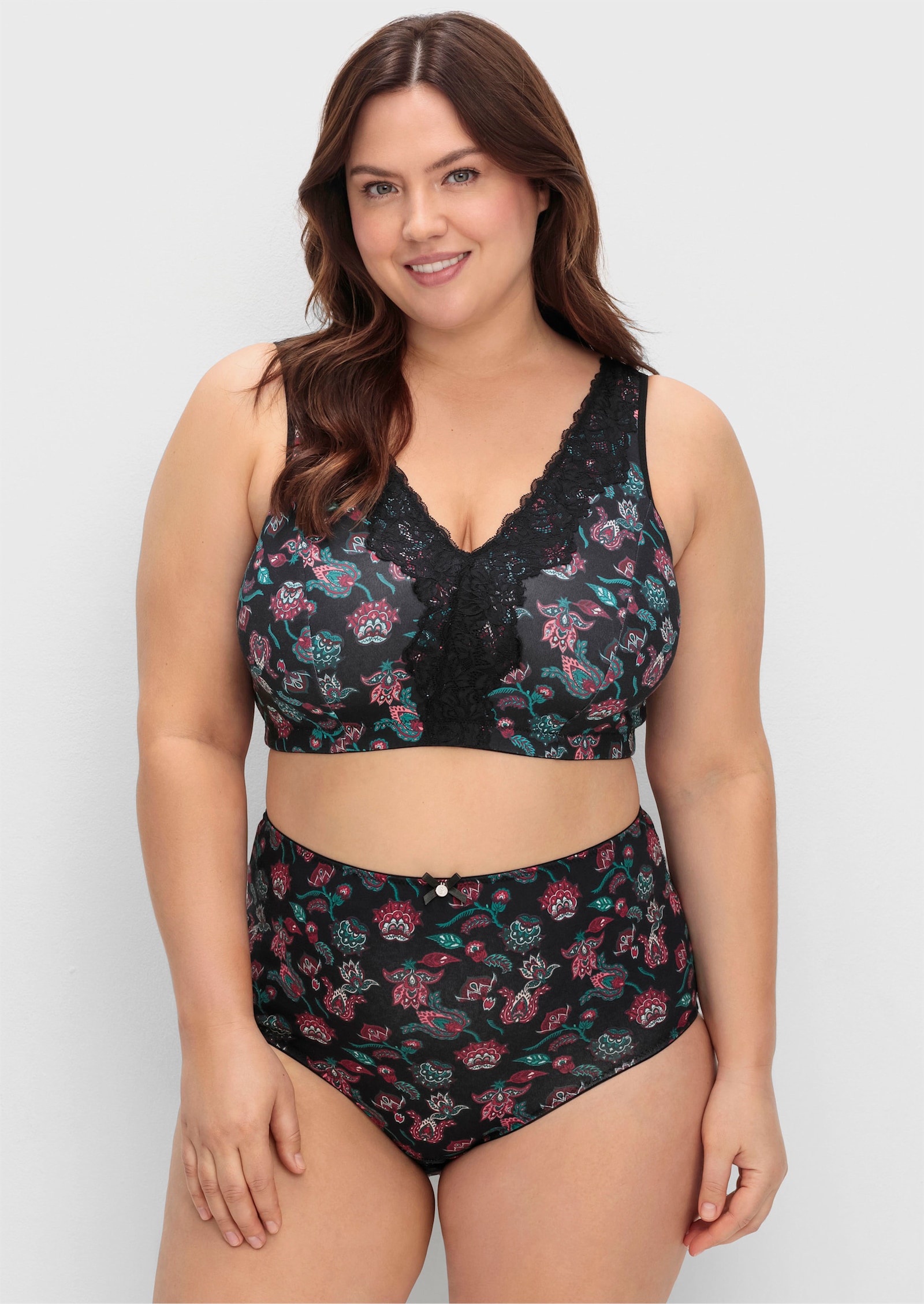 sheego Beugelloze beha in bustiermodel, met kanten rand - diepgroen bedrukt