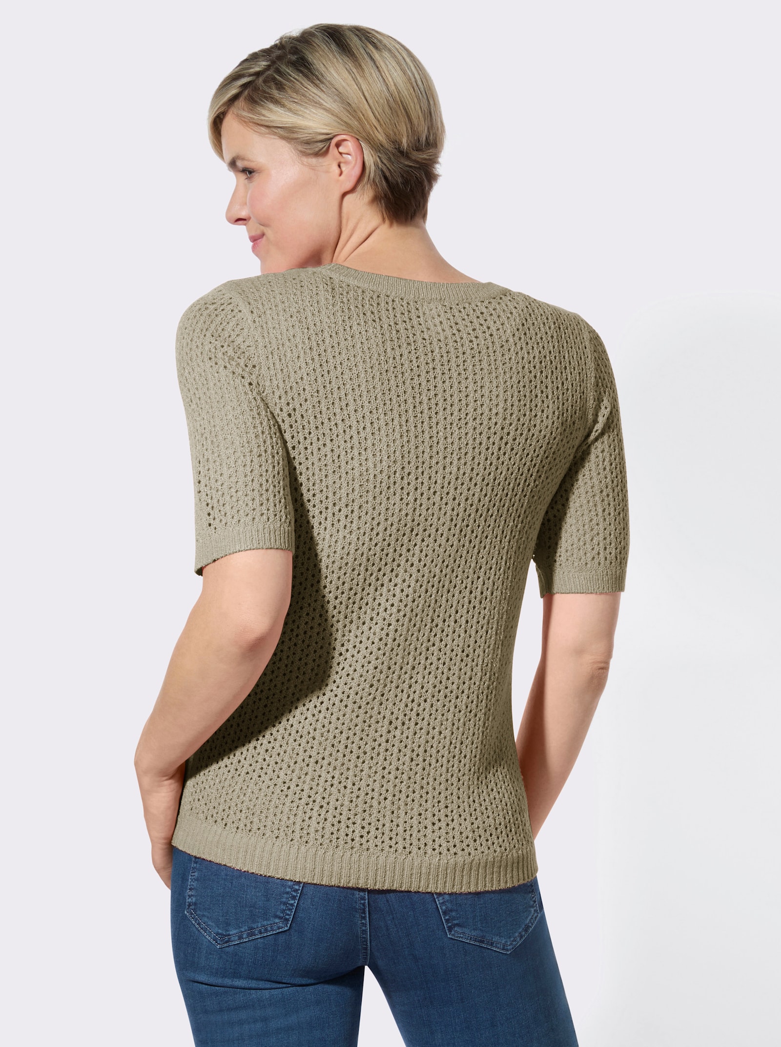 Ajourpullover mit kurzen Ärmeln - schlamm